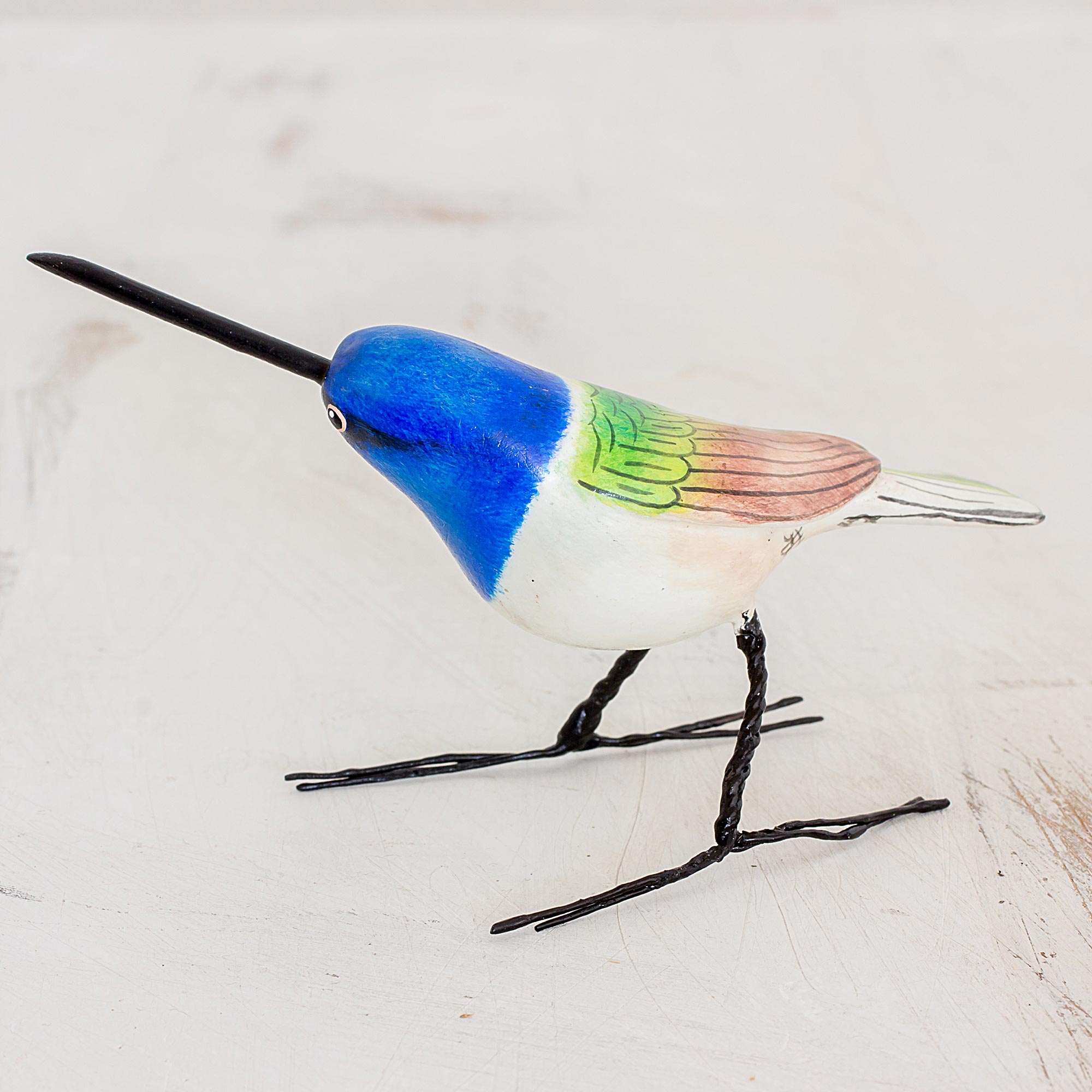 Premium Handmade Jacobin Hummingbird Figurine - Artisan Crafted Ceramic Bird Sculpture