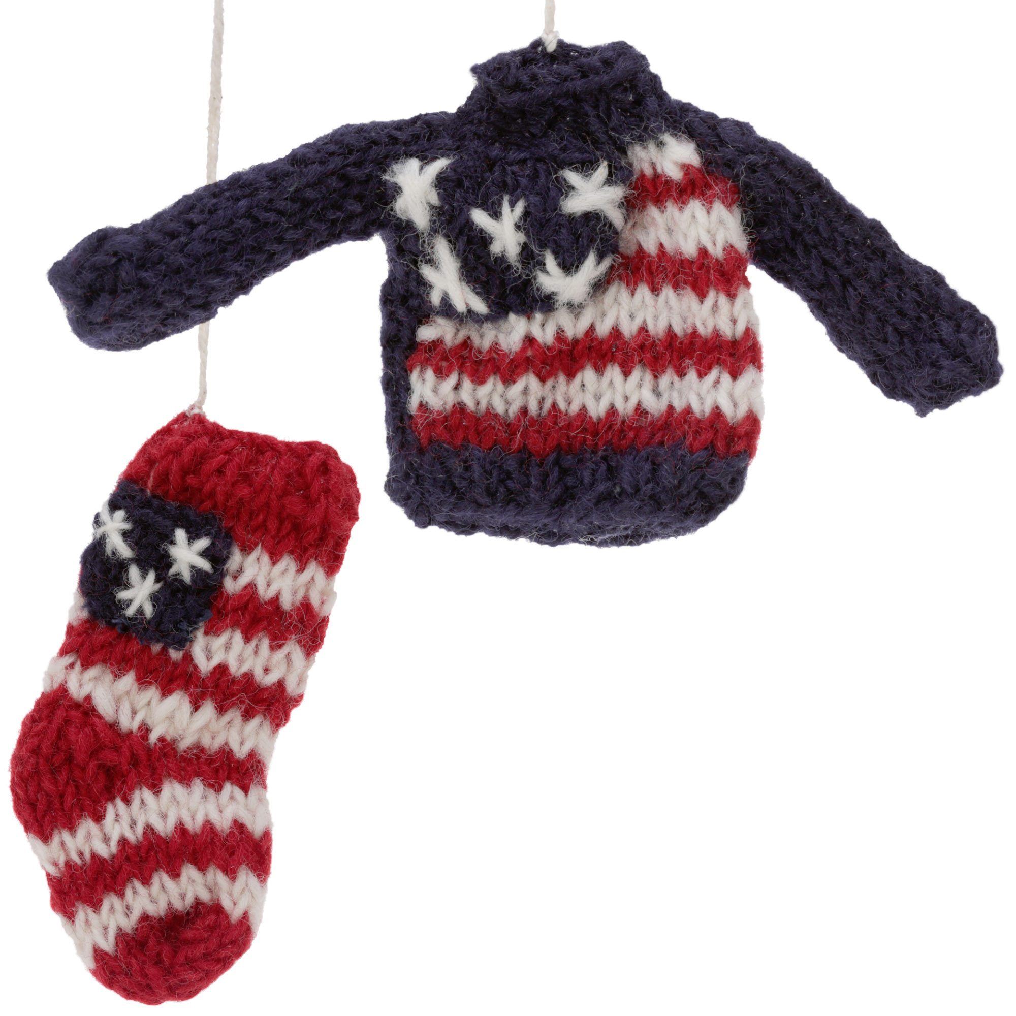 Premium Patriotic Sweater & Stocking Ornaments Set - Handmade in Nepal