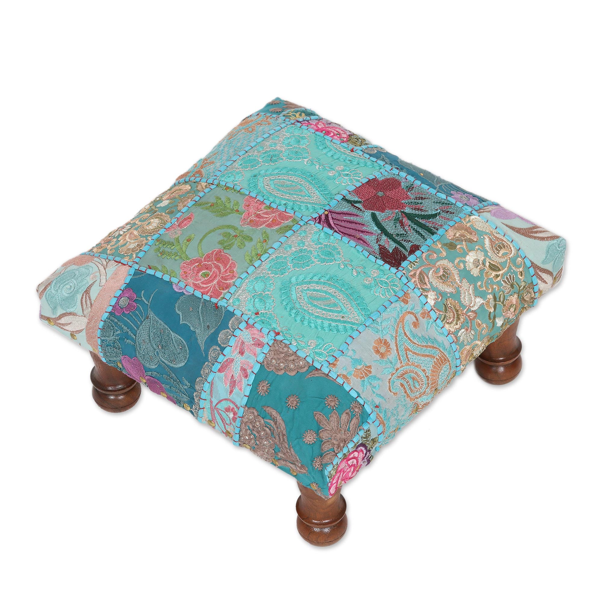 Premium Handcrafted Rajasthani Patchwork Ottoman Stool – Eco-Friendly Fair Trade Design