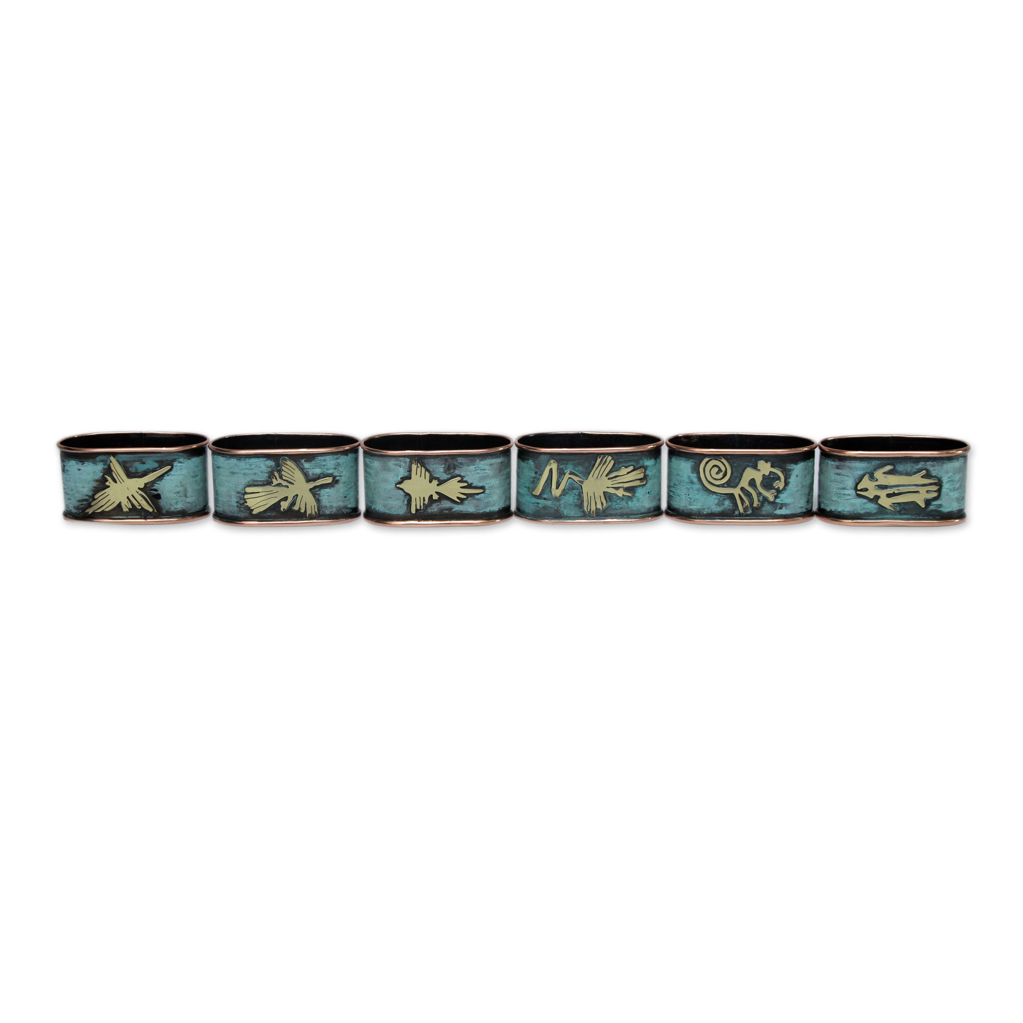 Premium Nazca Marvels Copper Napkin Rings Set - Bronze Nazca Art (Set of 6)
