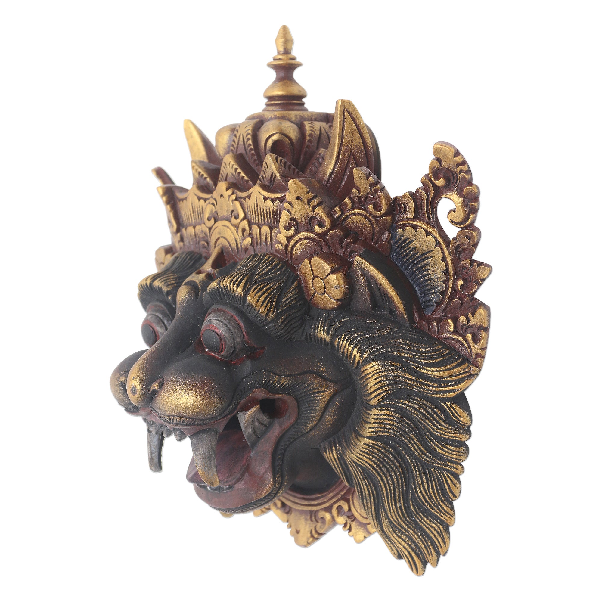 Premium Barong Macan II Handpainted Wood Mask - Authentic Balinese Wall Art