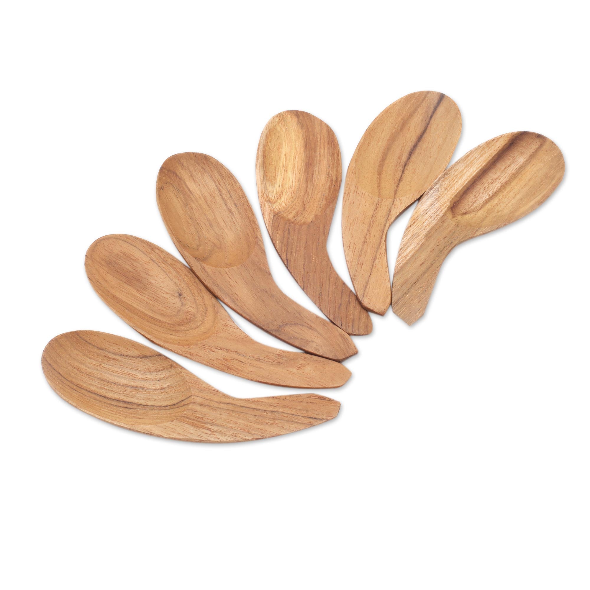 Premium Hand-Carved Teak Wood Dessert Scoops - Set of 6