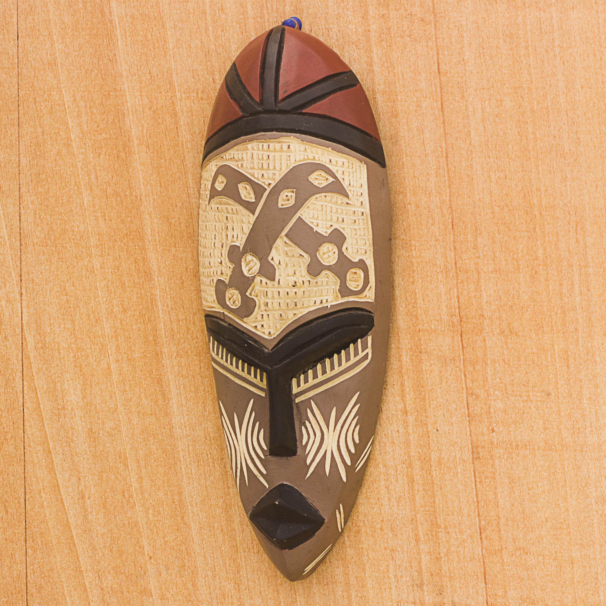 Premium African Wall Mask - Courageous Ohene in Brown Taupe & Cream | Handcrafted Wood Decor