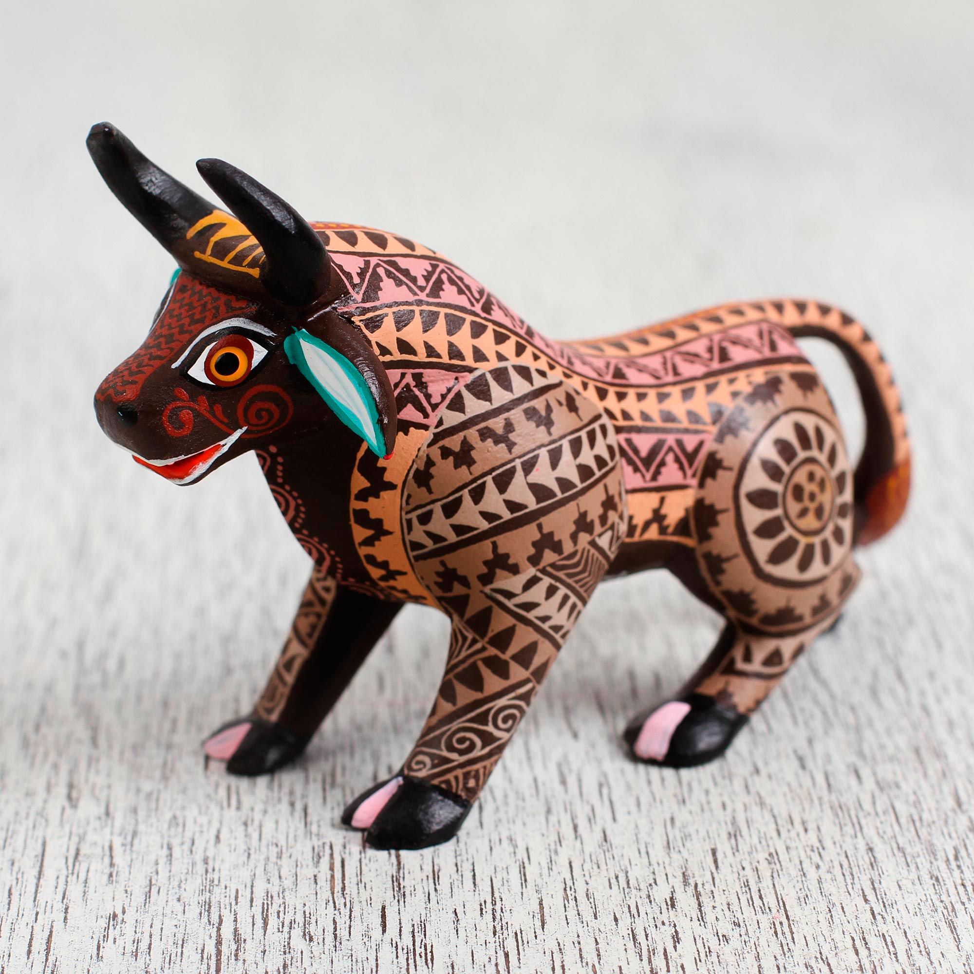 Premium Handcrafted Brown Alebrije Bull Figurine - Mexican Folk Art