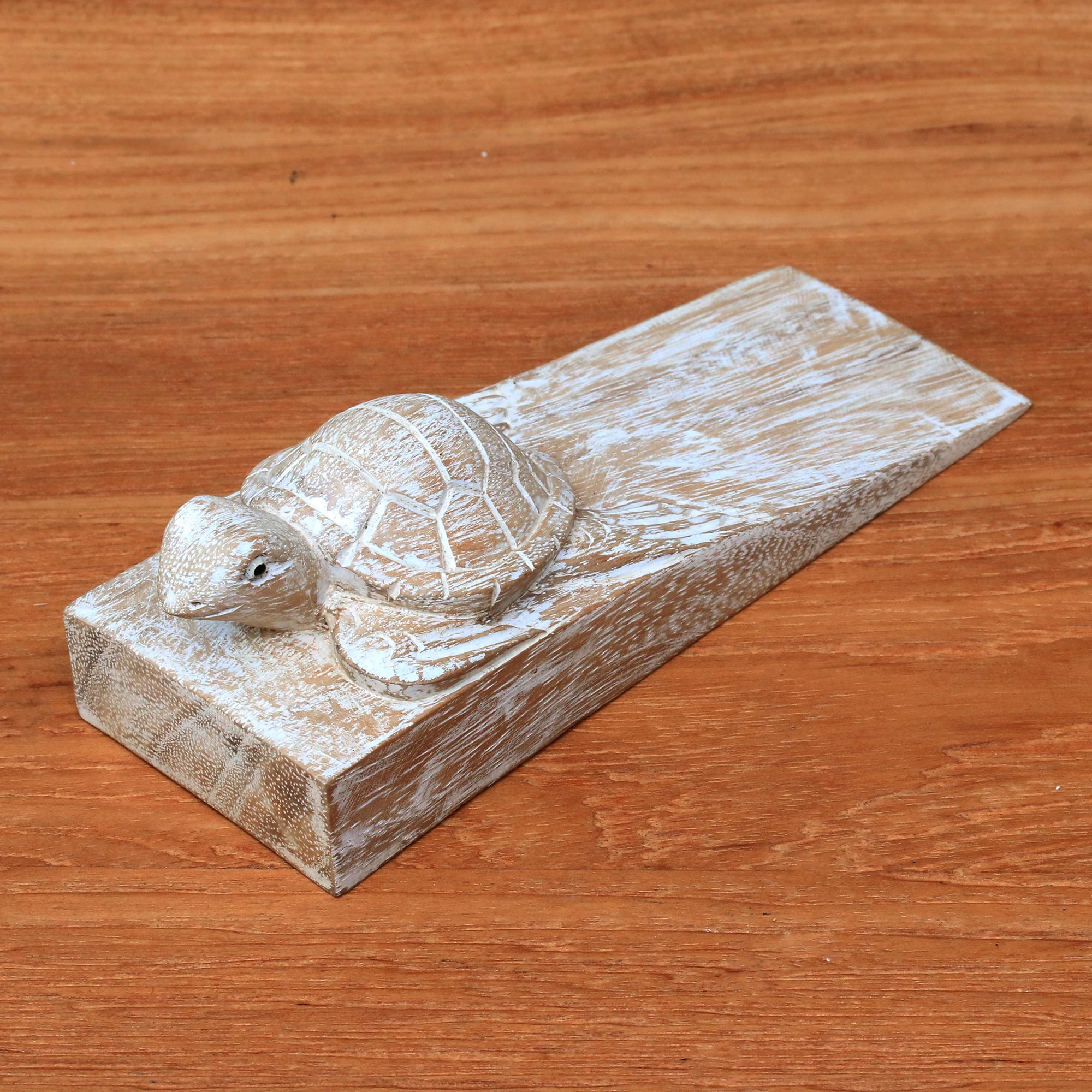 Premium Hand-Carved Distressed Baby Turtle Suar Wood Door Stopper from Bali – Ultimate Home Decor