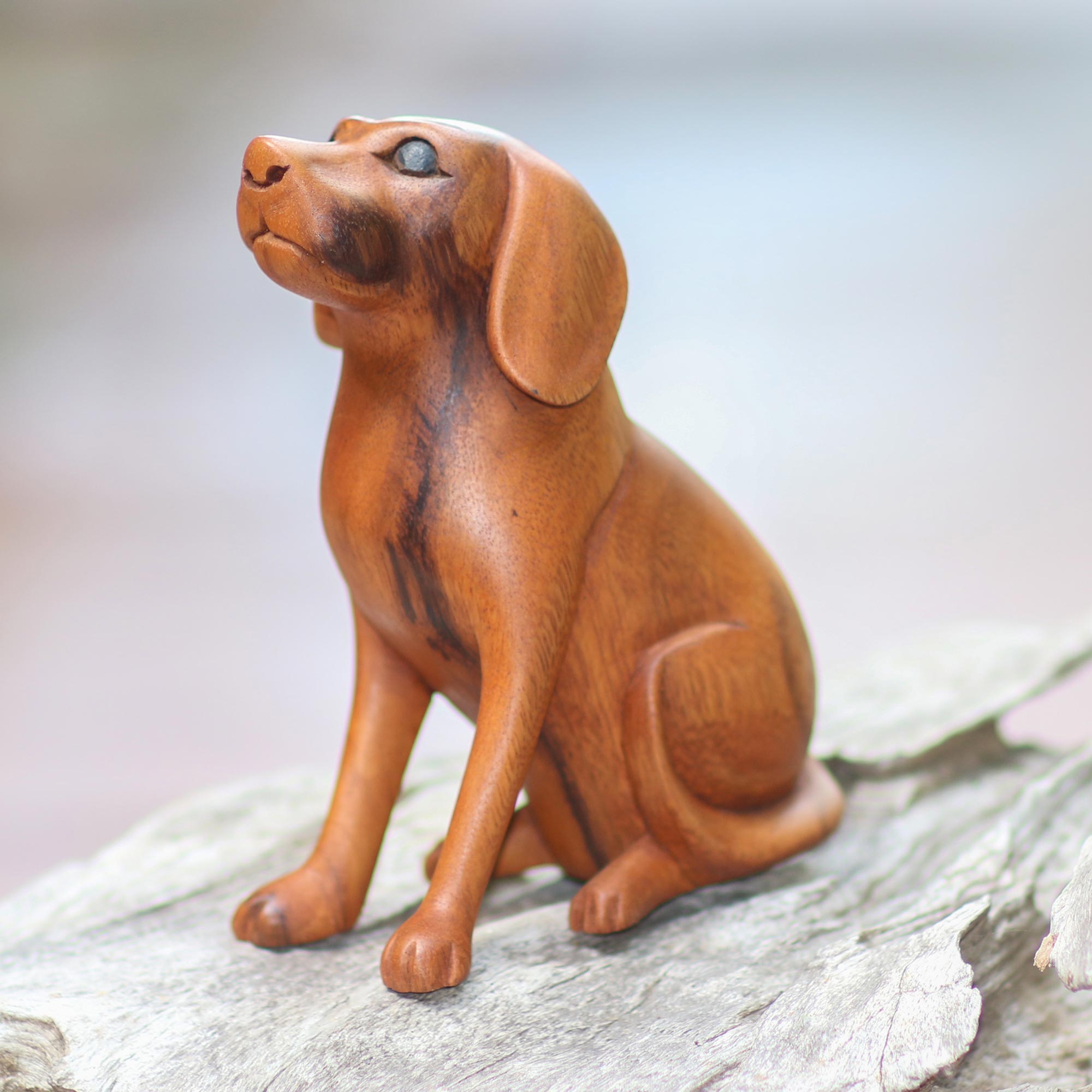 Premium Handcrafted Suar Wood Dog Sculpture from Bali - Loyal Companion Art Piece