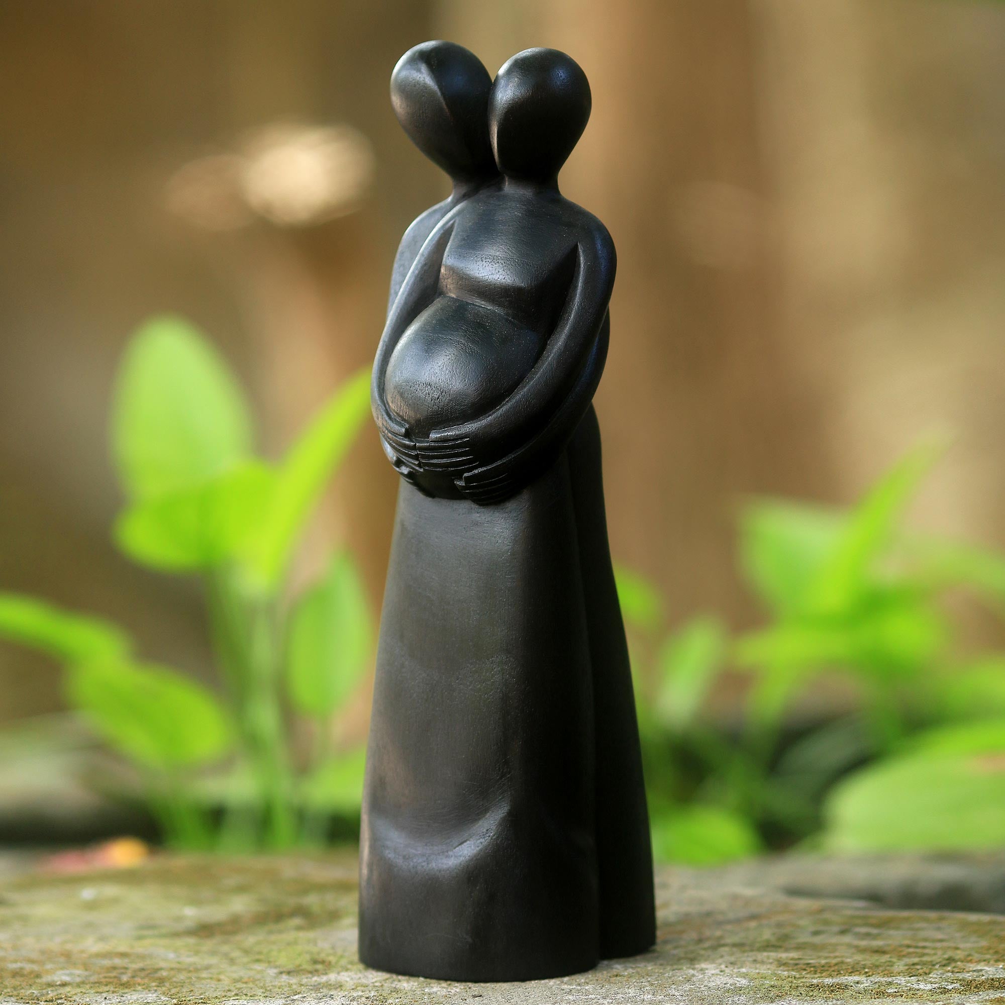 Premium Hand-Carved Family Bond Wood Statuette