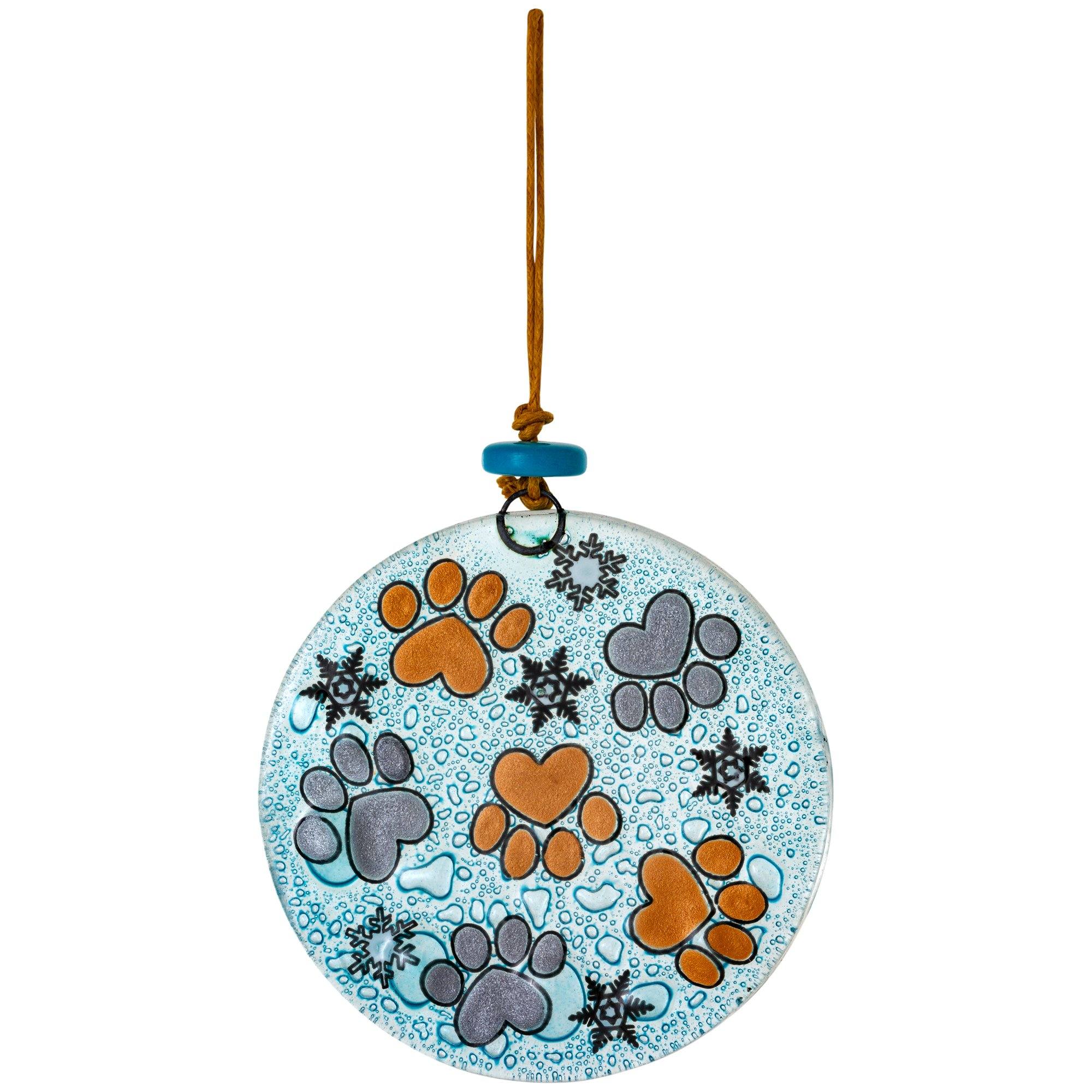 Premium Painted Paws Recycled Glass Ornament - Handmade Fair-Trade Cat Decor