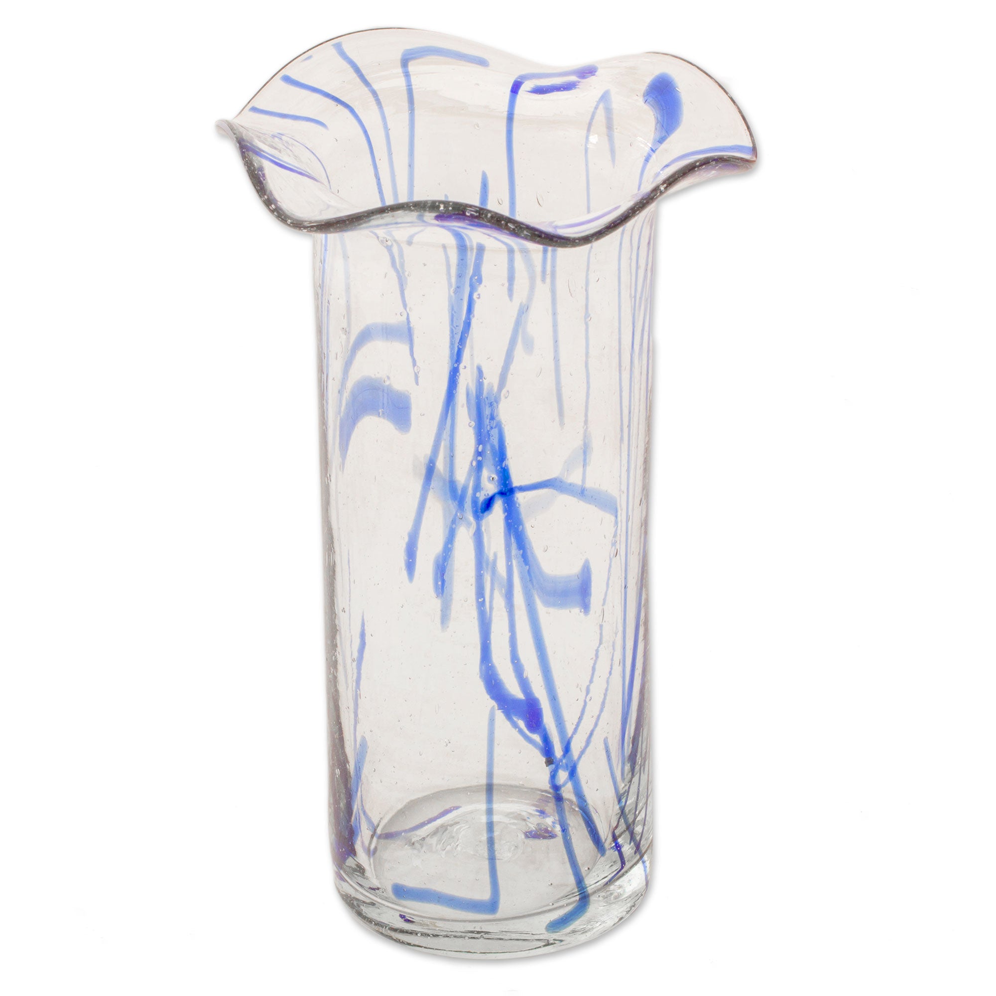 Premium Frosted Blue Hand-Blown Recycled Glass Vase - Artisan Crafted in Guatemala