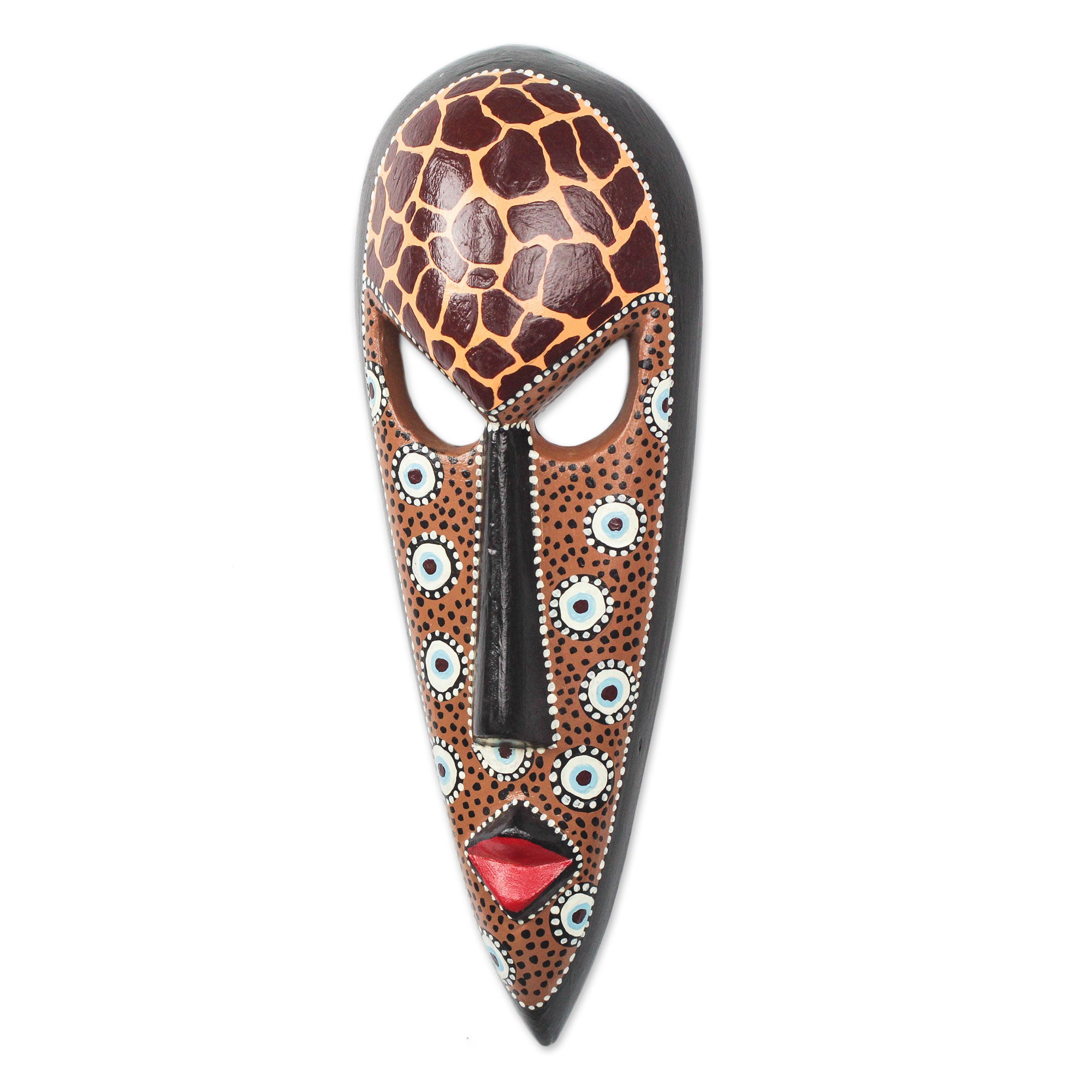 Premium Giraffe Face African Wood Mask - Handcrafted Wall Decor from Ghana