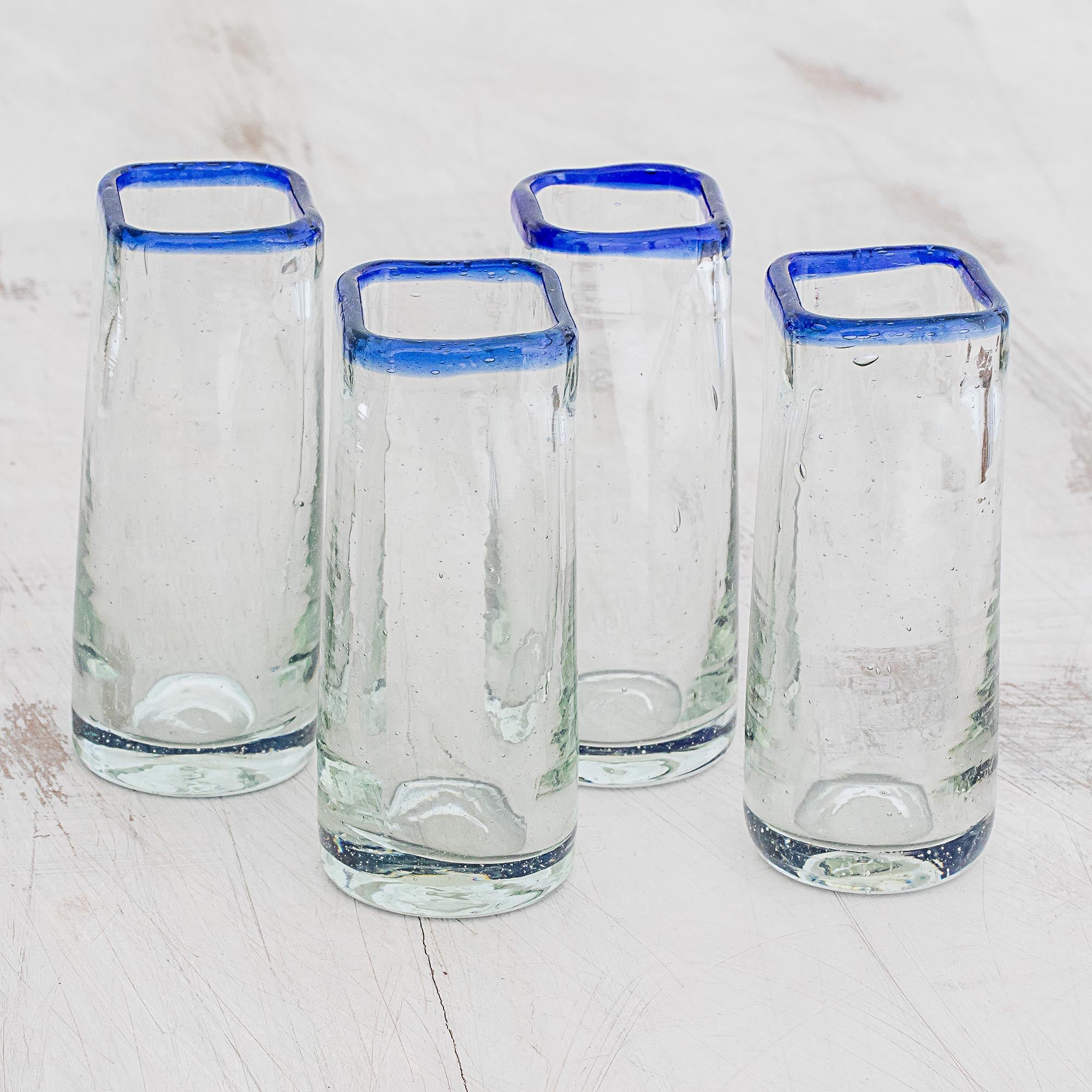 Premium Handcrafted Recycled Glass Tequila Glasses - Lakeside Square-Rimmed Set of 4