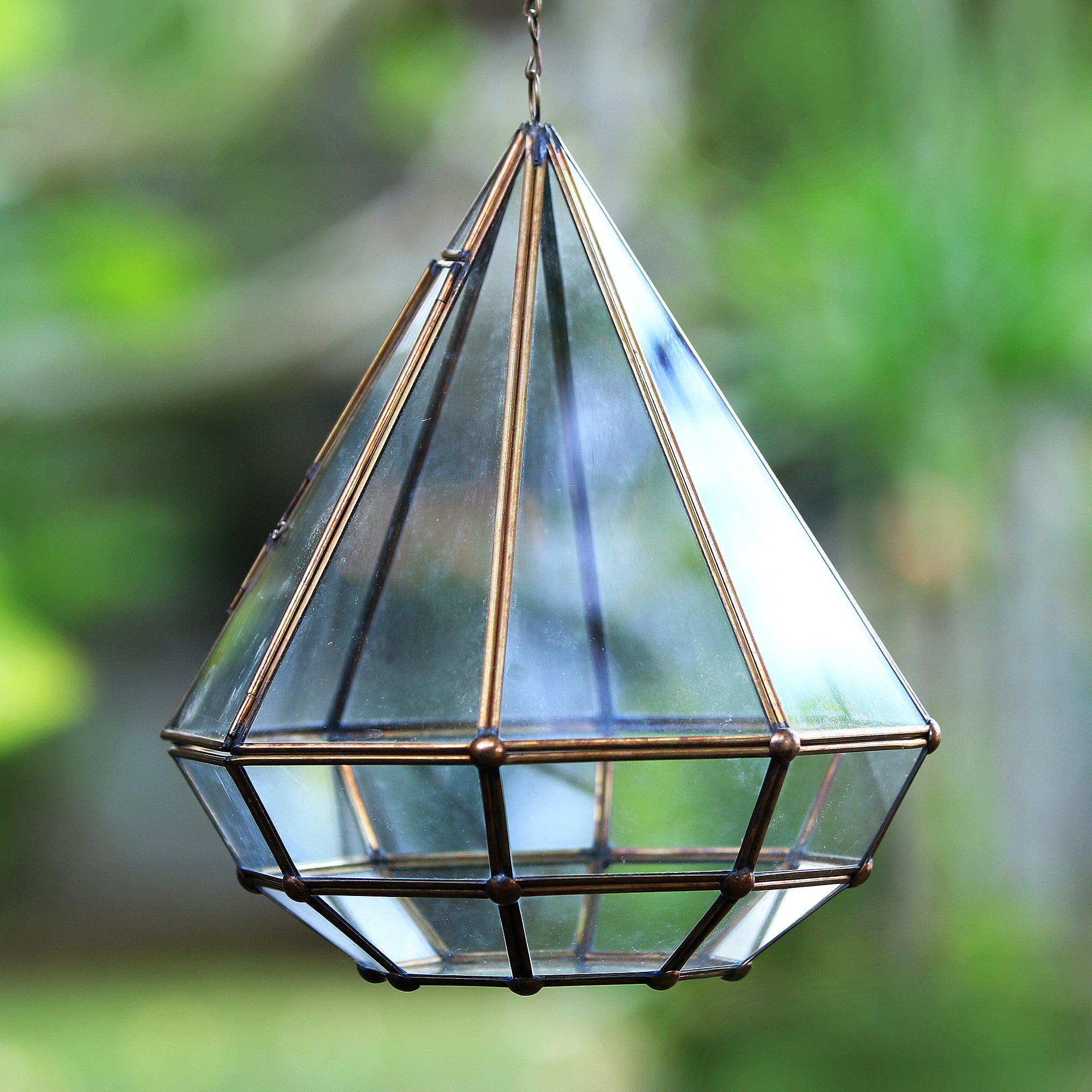 Premium Taman Keraton Handmade Javanese Glass and Brass Hanging Plant Terrarium - Elevate Your Indoor Garden