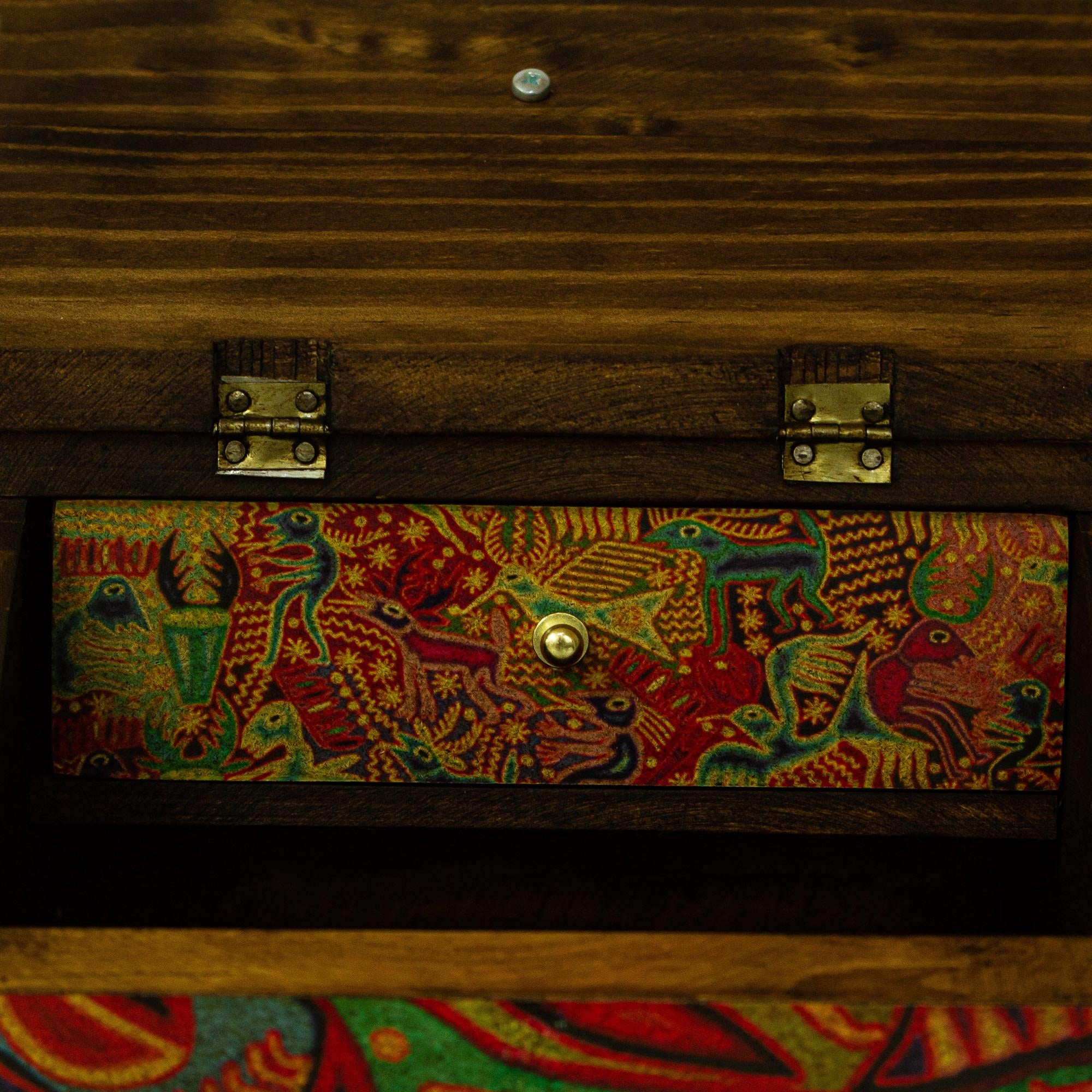 Premium Huichol Art Jewelry Box - Handcrafted 6-Inch Wooden Keepsake