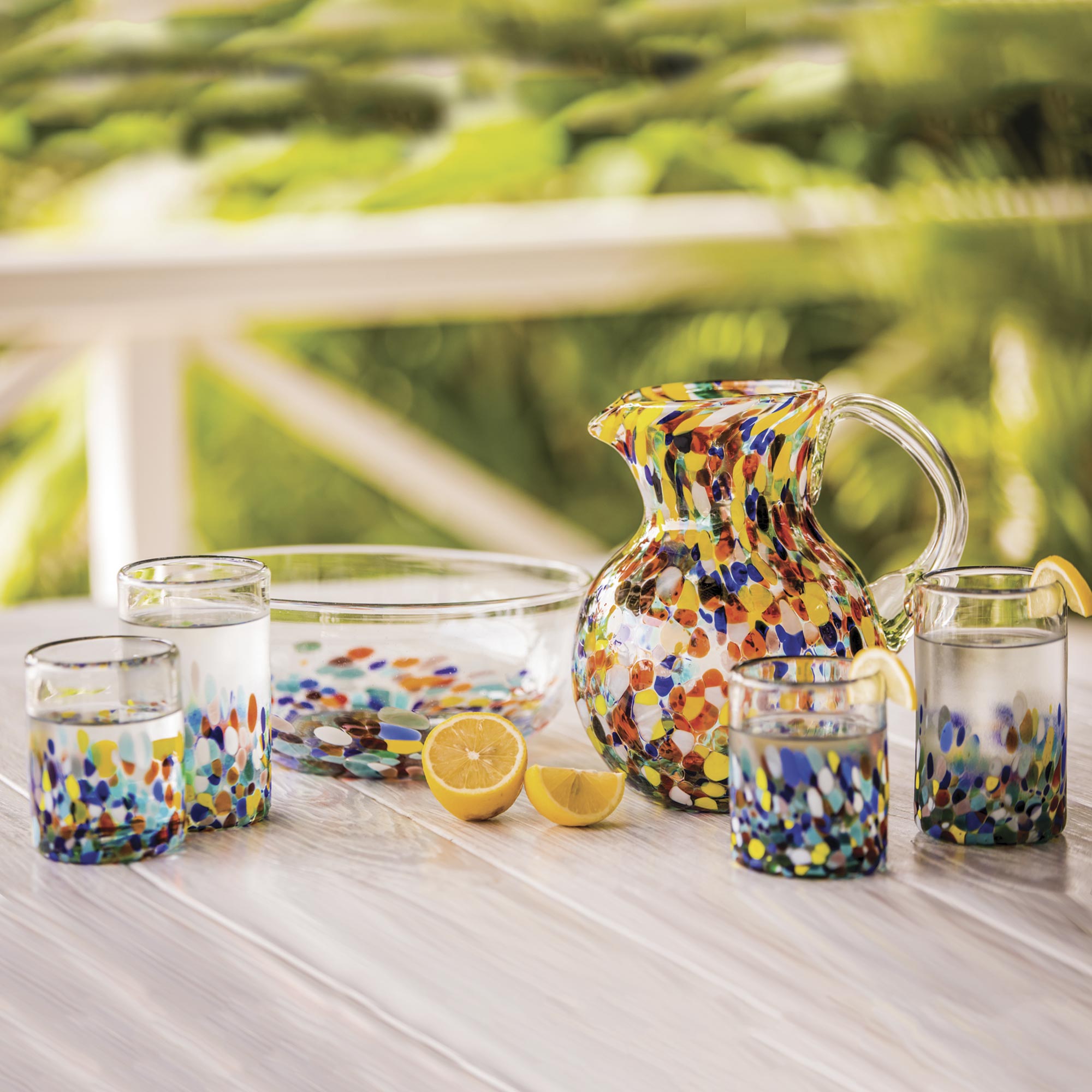 Premium Handcrafted Confetti Glass Pitcher - 71 Oz Multicolor Mexican Artisan Design