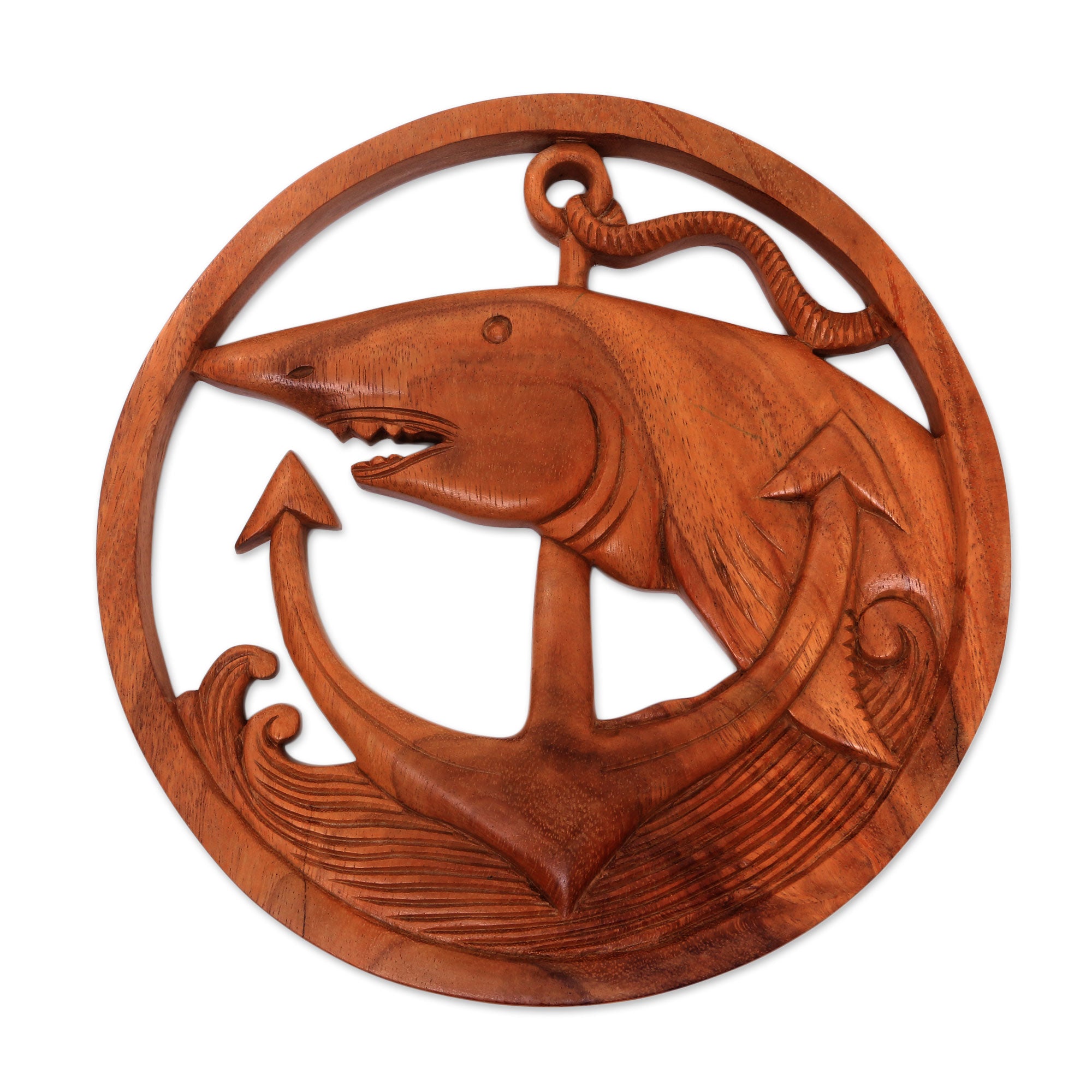 Premium Nautical Shark Wood Relief Panel - Handcrafted in Bali