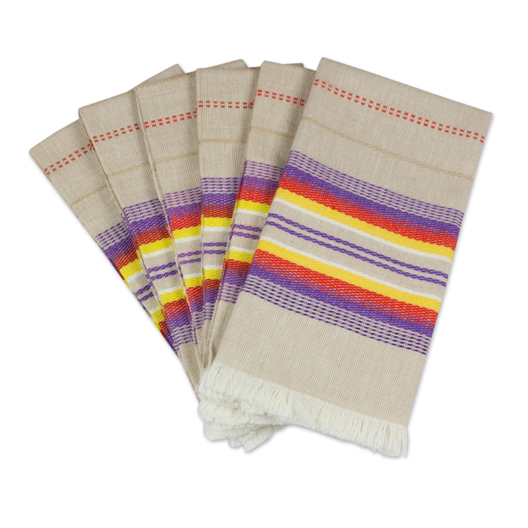 Premium Sunset Striped Cotton Napkins - Handwoven in Guatemala (Set of 6)