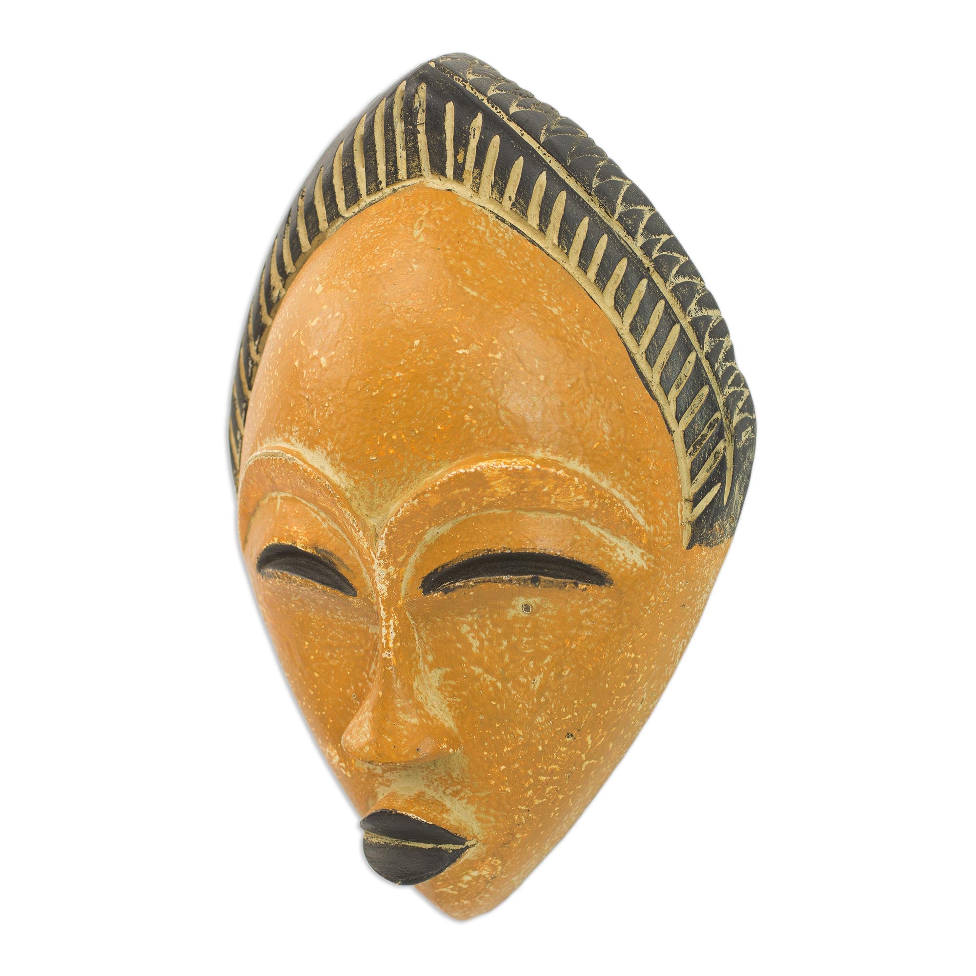 Premium Hand-Carved Orange & Black Adesewa Mask – Rustic African Wall Decor
