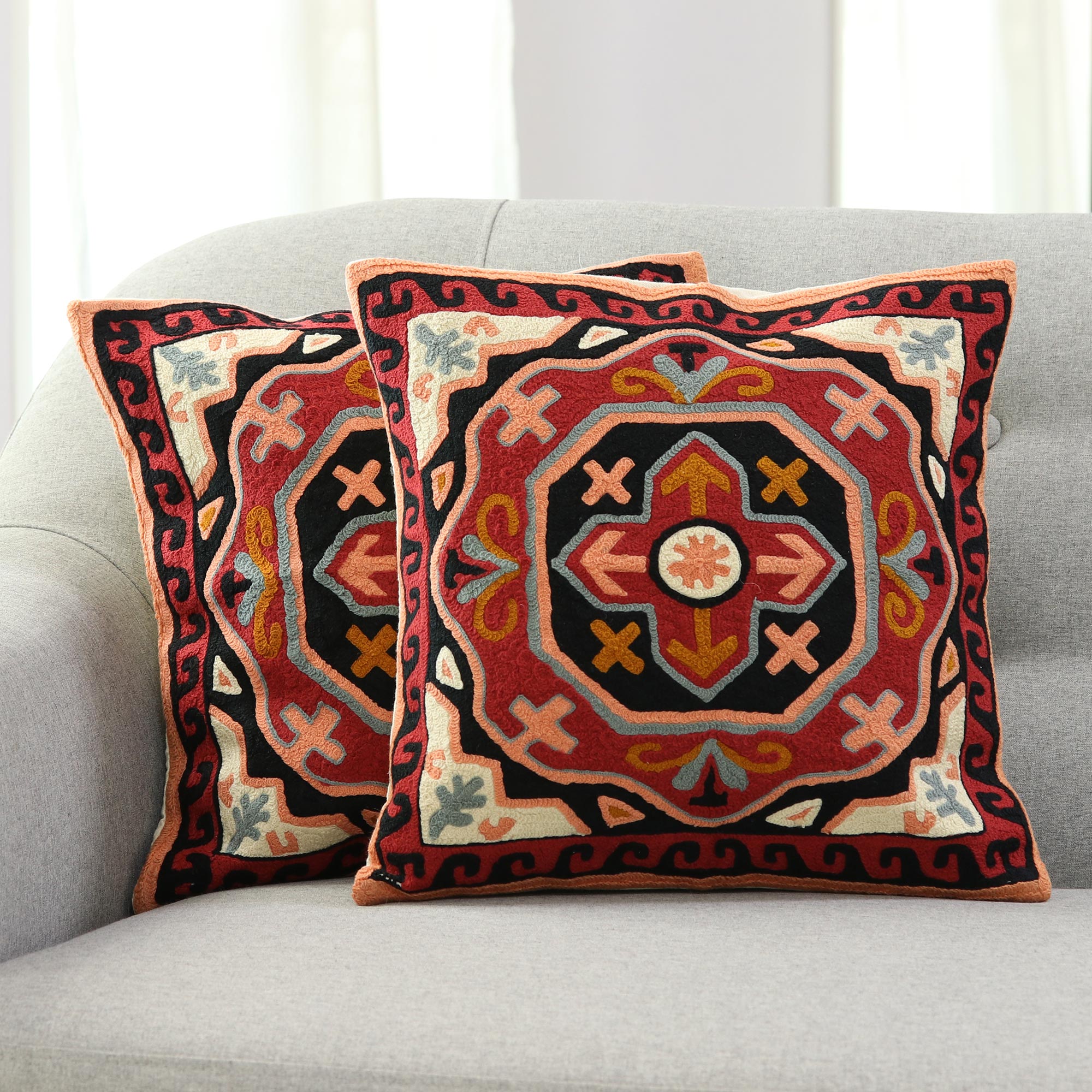 Premium Modern Art Embroidered Cotton Cushion Covers (Pair) – Handwoven Luxury