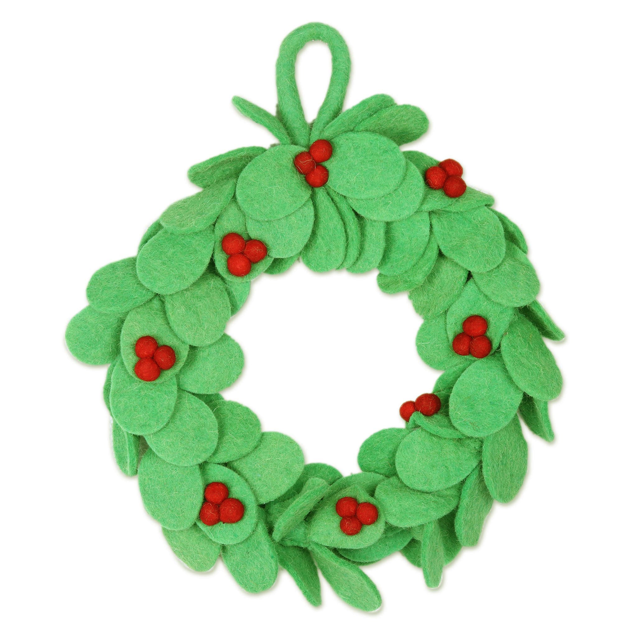 Premium Handmade Wool Felt Holiday Wreath - Festive Decor from India