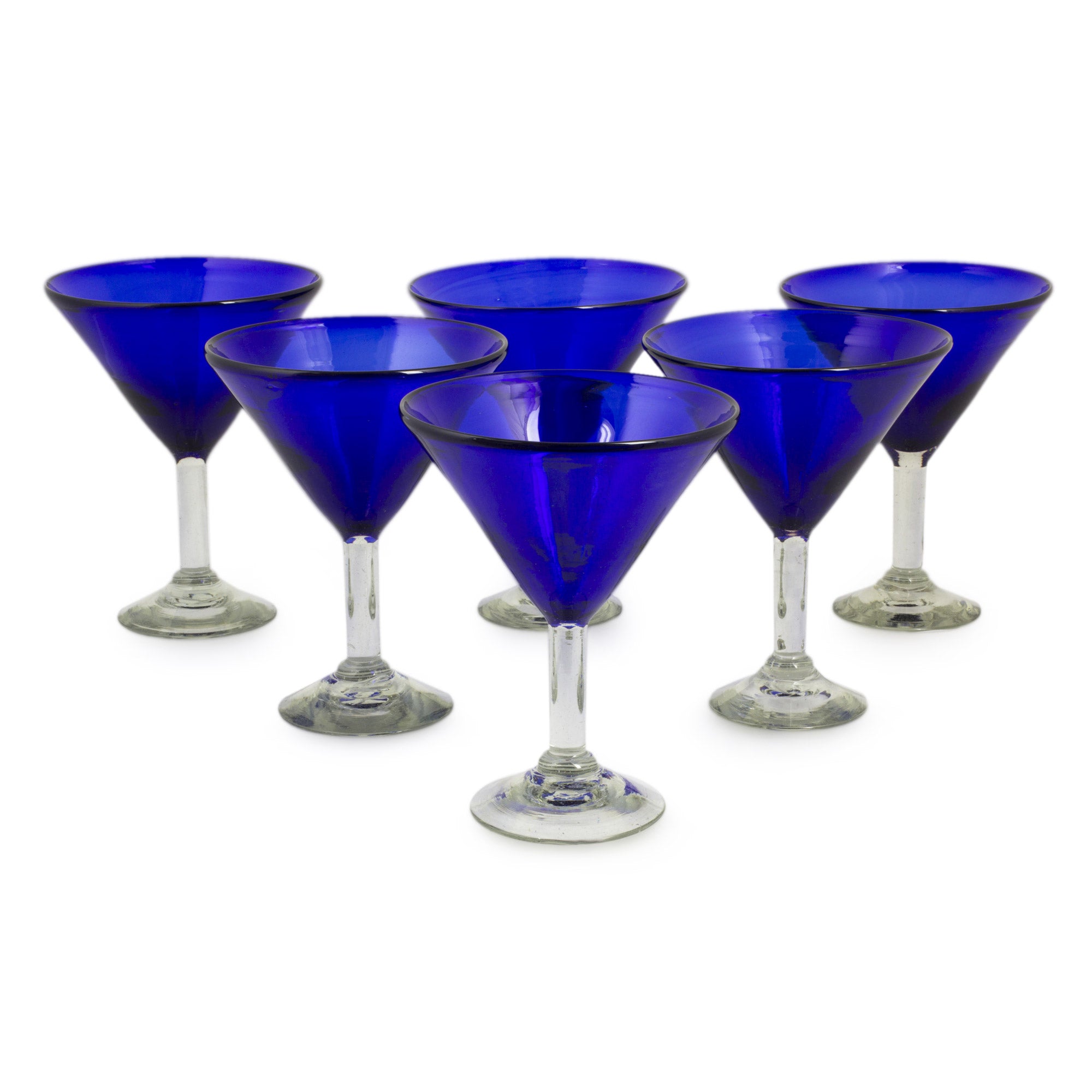 Premium Sapphire Blue Handblown Glass Martini Glasses Set - Eco-Friendly & Unique (Set of 6)