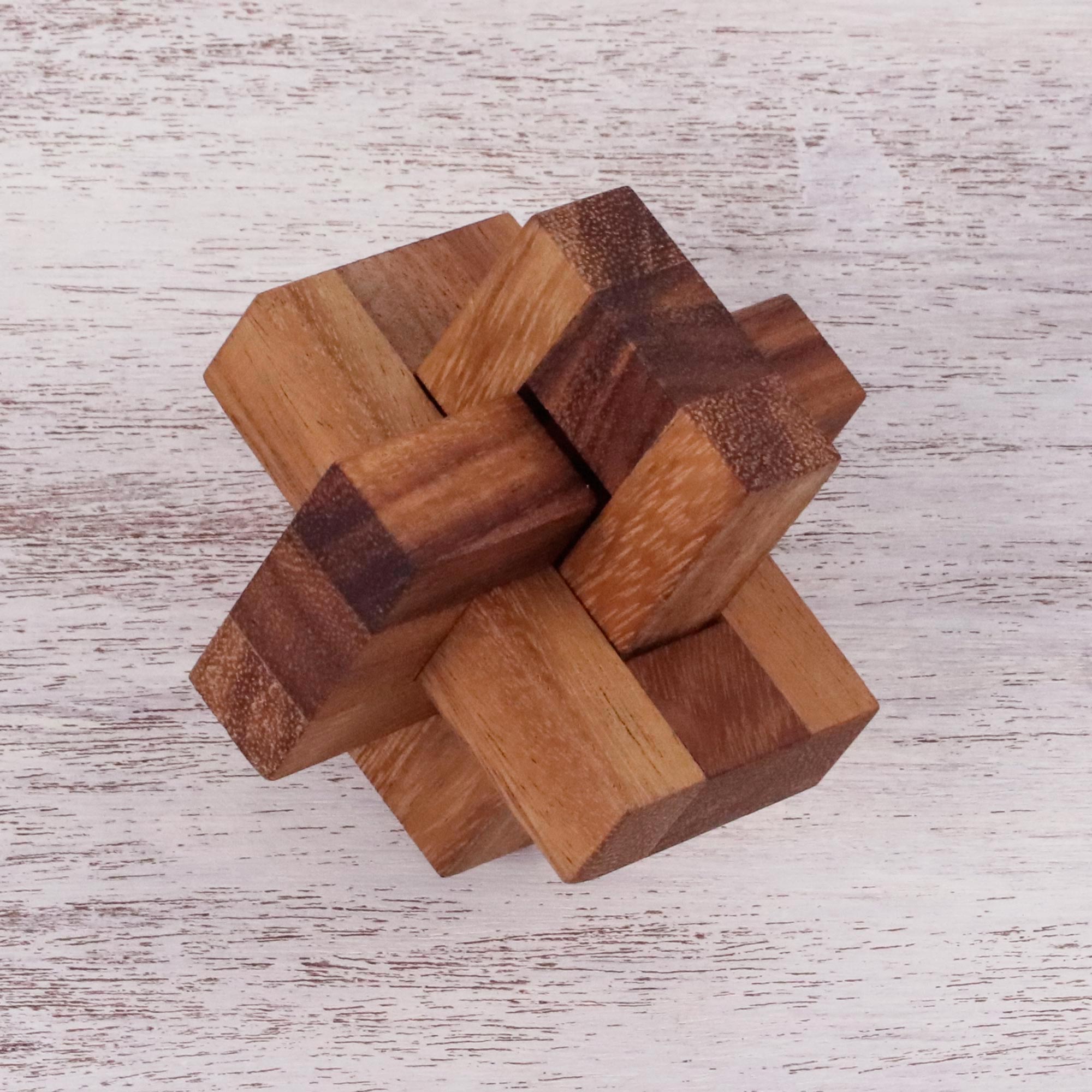 Premium Handcrafted Wooden Burr Puzzle - 'Friendly Letters' by Waraporn Khamsuk