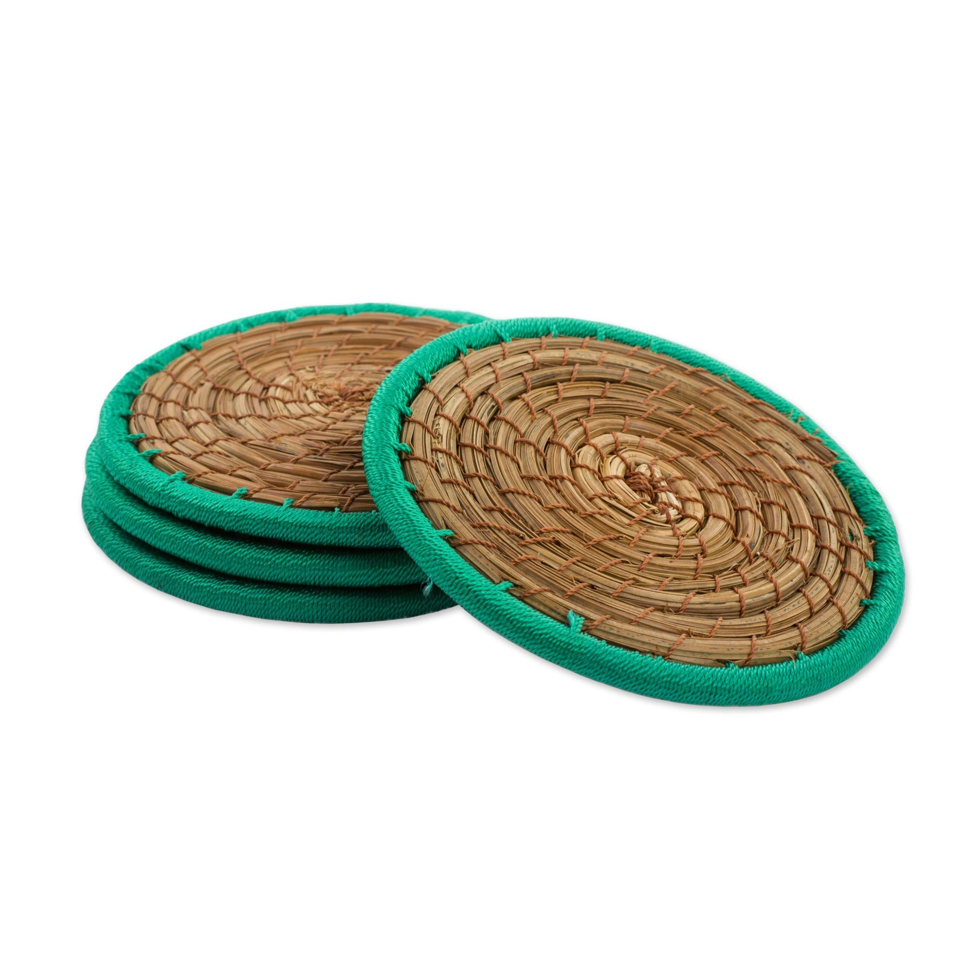 Premium Handwoven Latin Toast Coasters Set of 4 - Eco-Friendly Pine Needle & Polyester Design