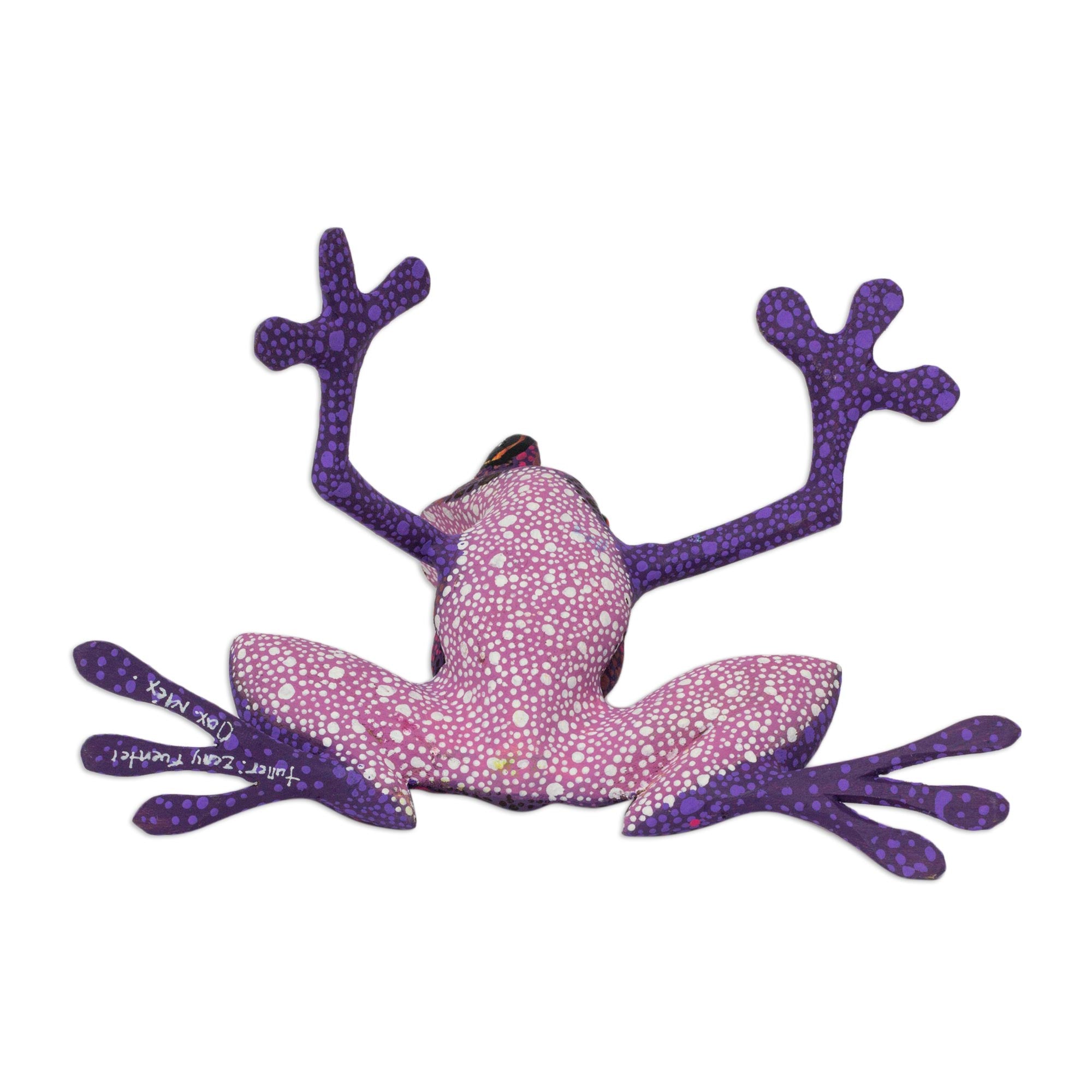 Premium Purple Dancing Frog - Handcrafted Alebrije Art Sculpture