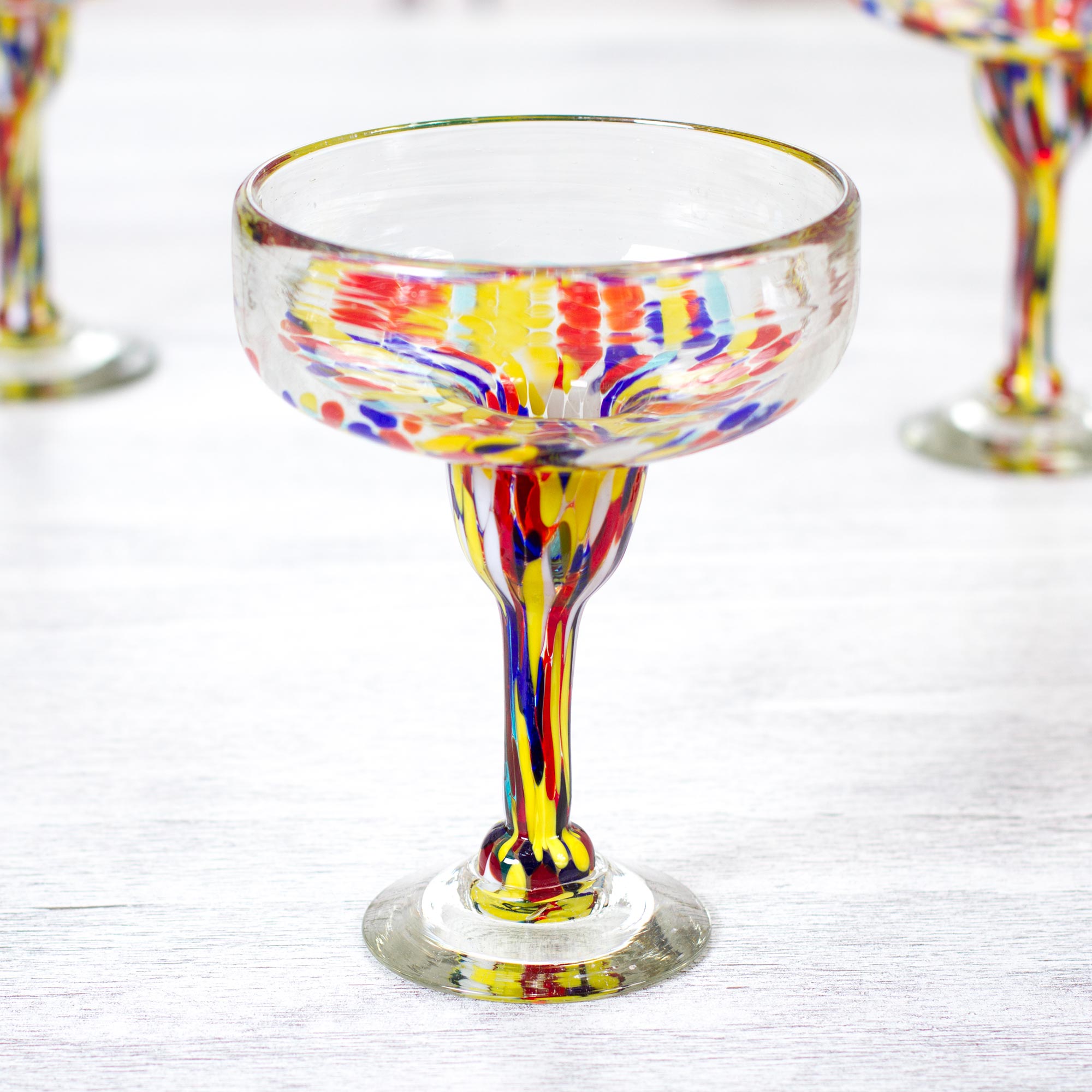 Premium Confetti Festival Hand-Blown Glass Margarita Glasses - Set of 6