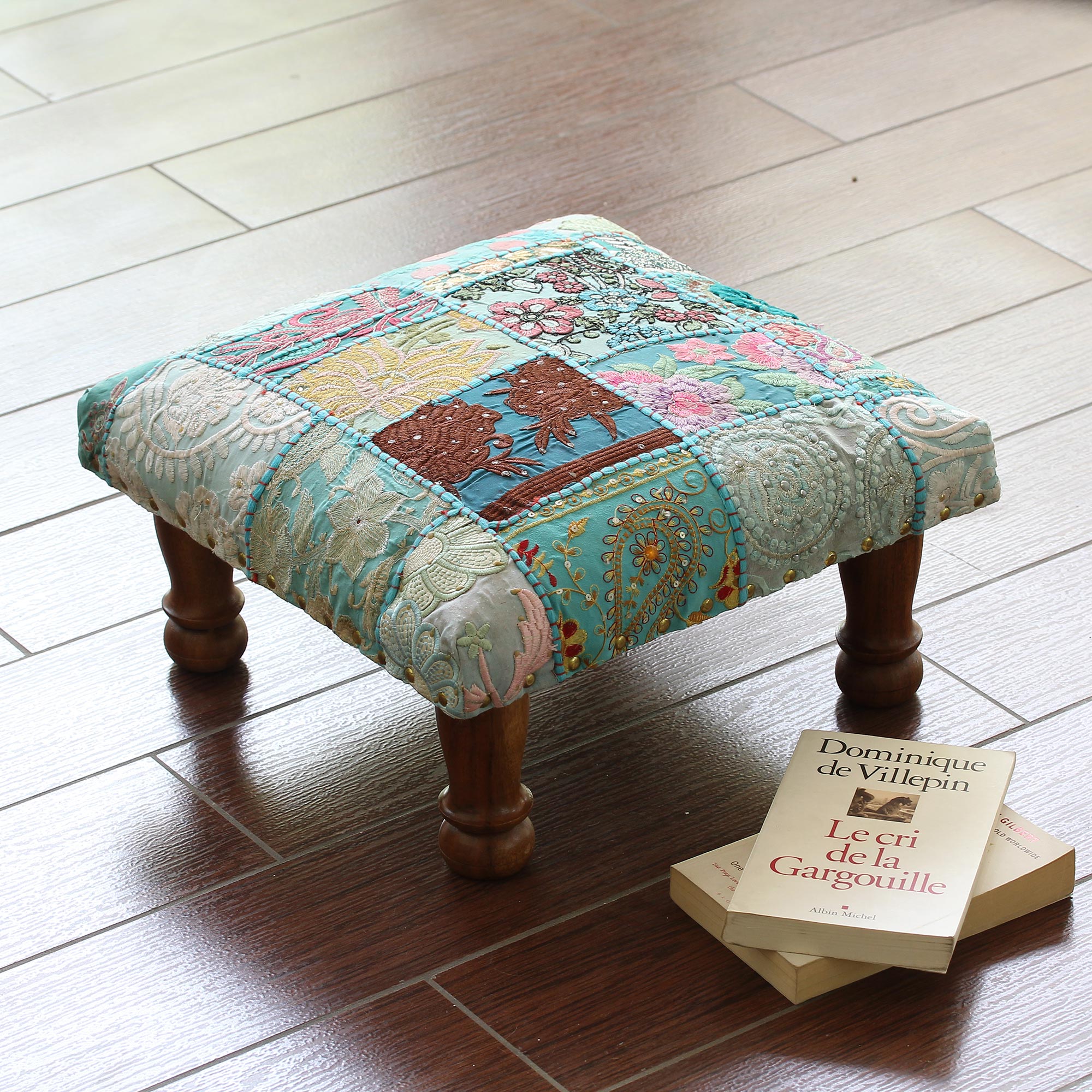Premium Handcrafted Rajasthani Patchwork Ottoman Stool – Eco-Friendly Fair Trade Design