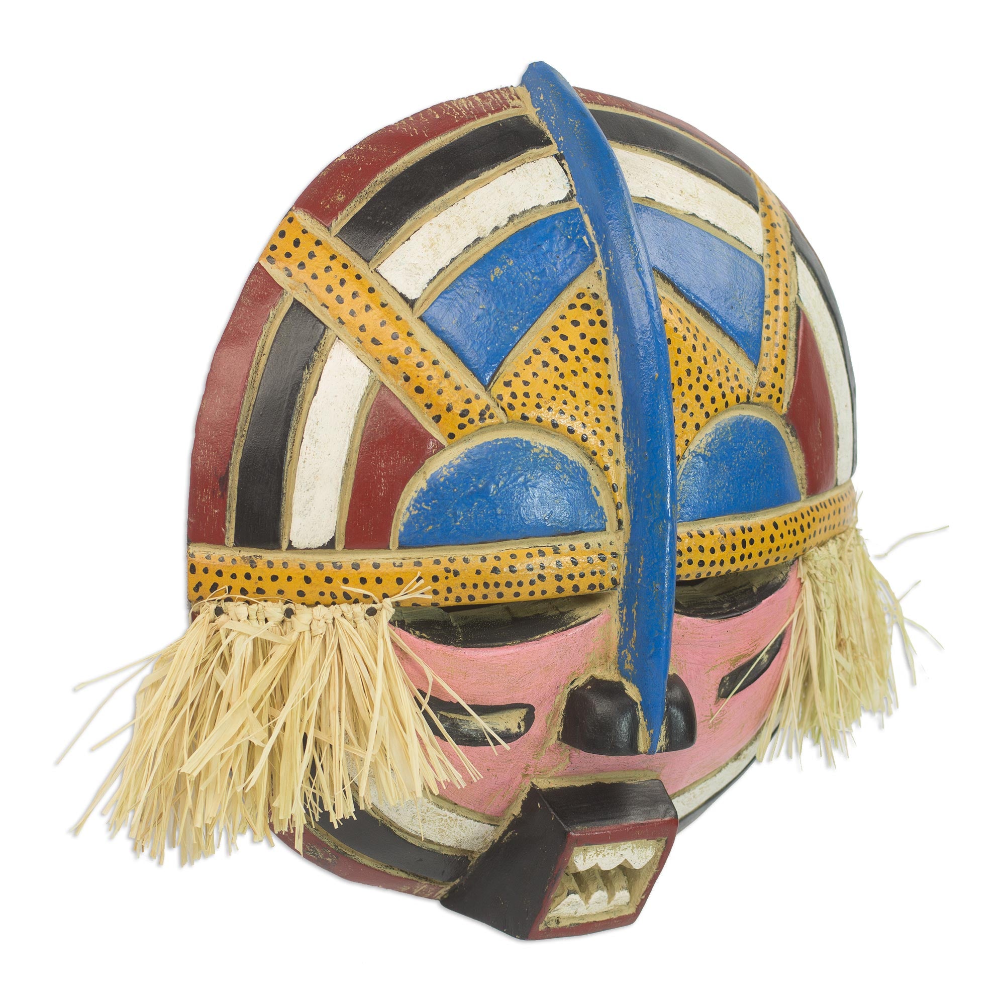 Premium Hand-Carved Yoruba Adenike Mask - Rubberwood & Raffia Wall Decor