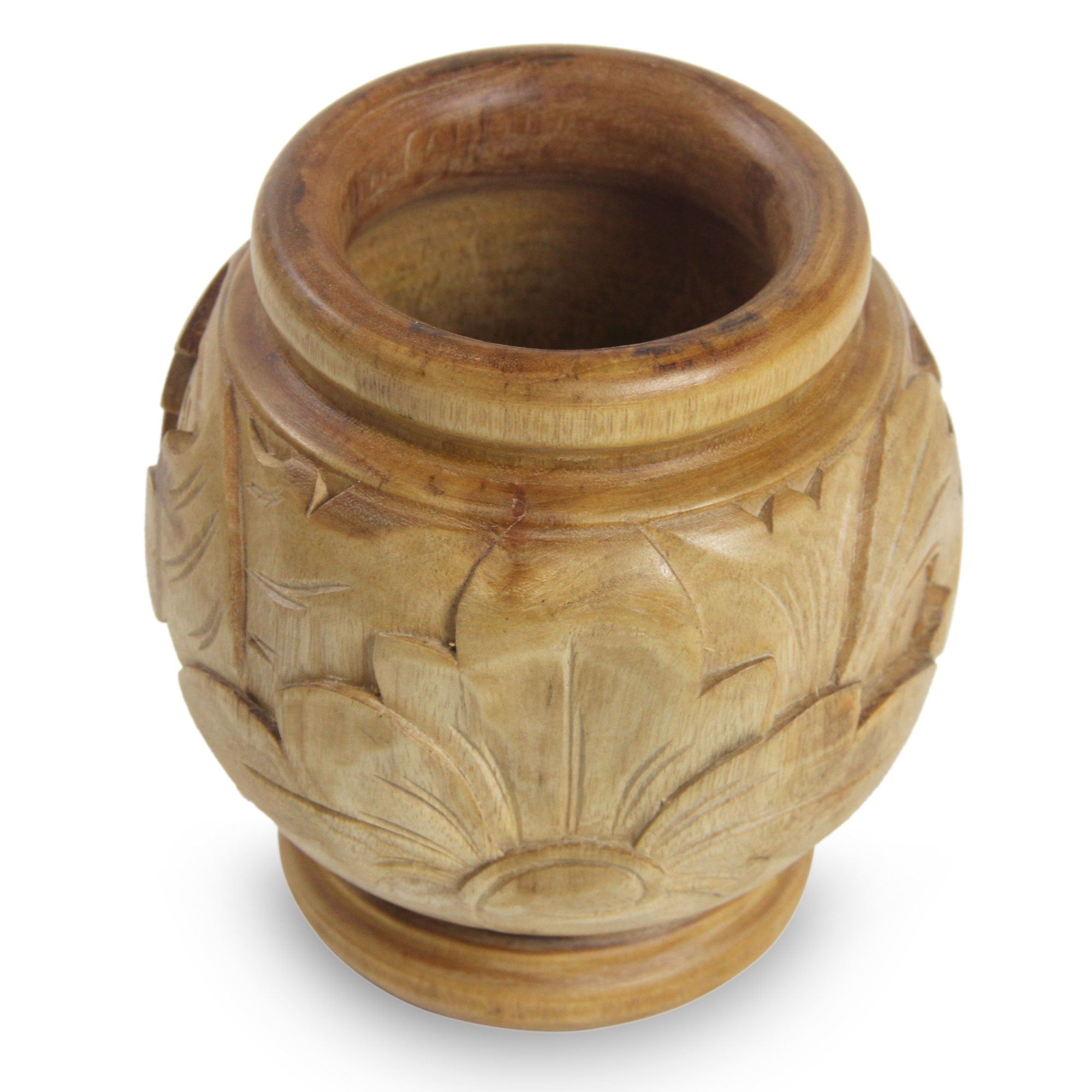 Premium Sukawati Floral Mahogany Vase - Handcrafted by Balinese Artisan