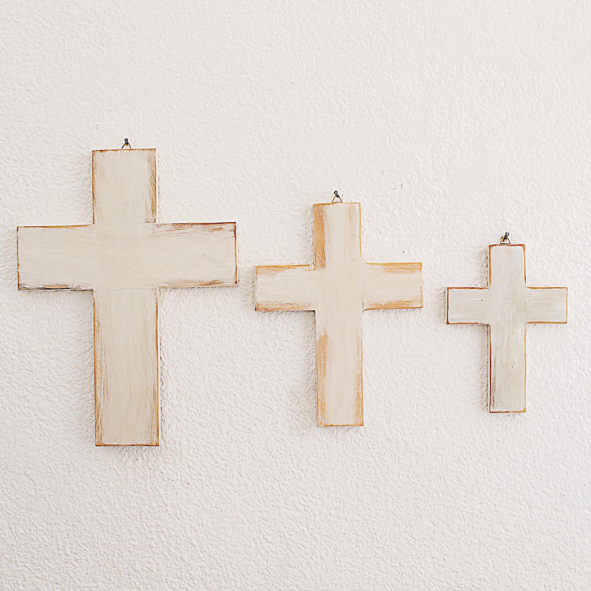 Premium White Wood Wall Crosses - Handcrafted Set of 3 from Guatemala