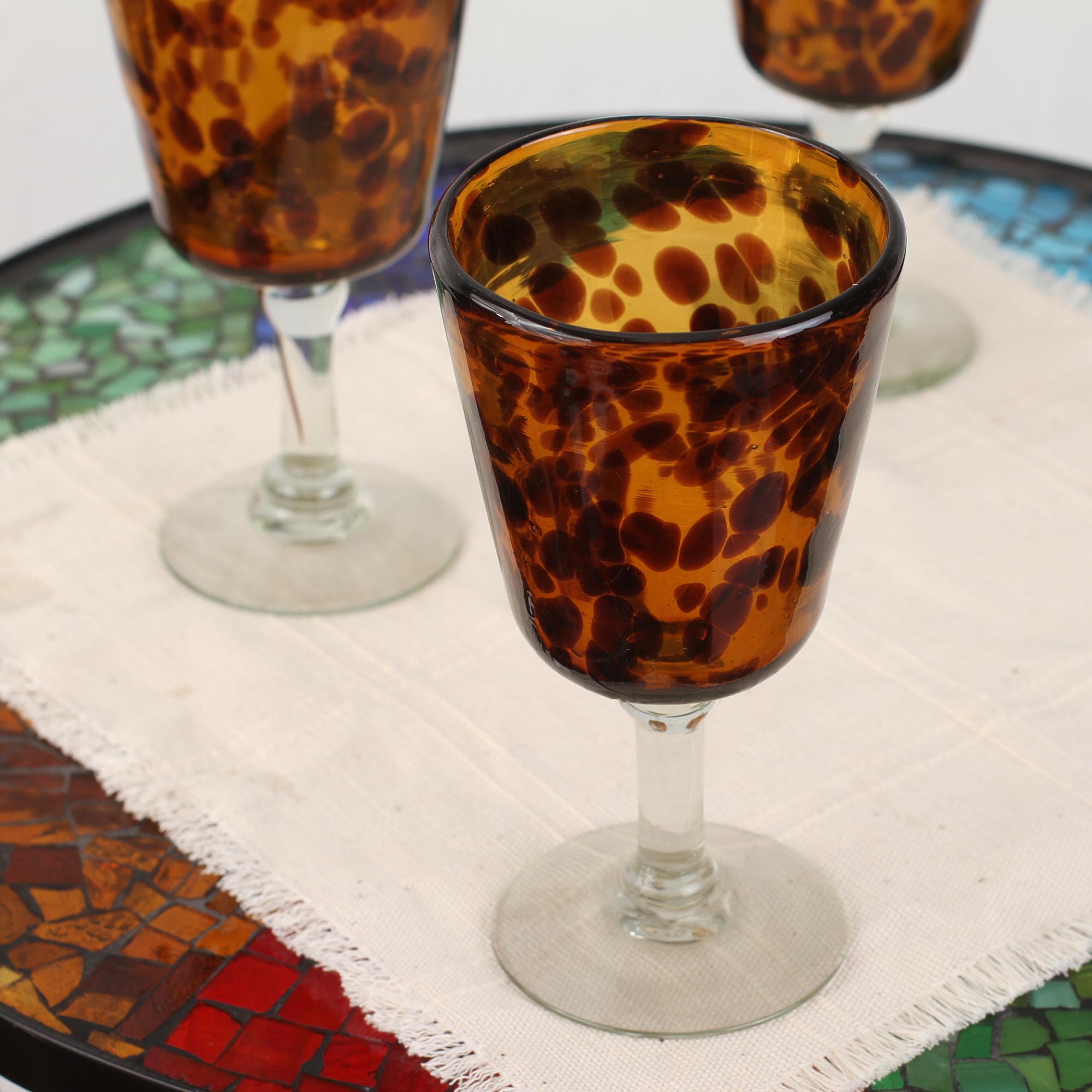 Premium Tortoise Shell Handblown Wine Glasses Set of 6 – Artisan Crafted in Mexico