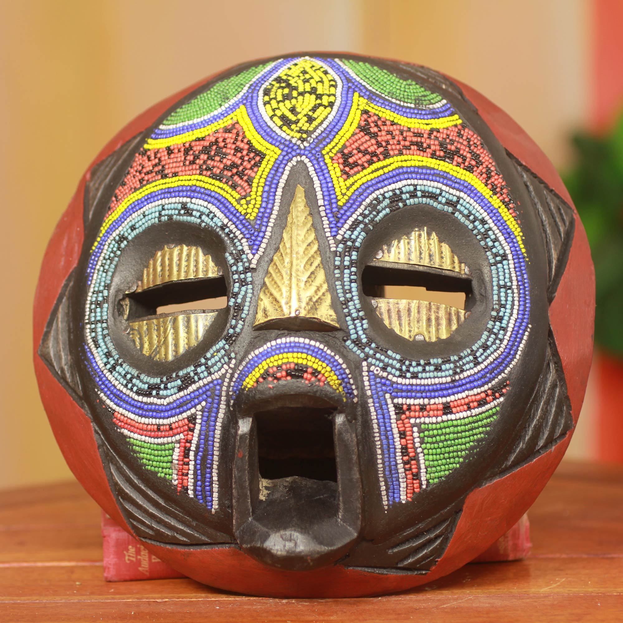 Premium Hand-Carved Nigerian Beaded Wall Mask - 'Inido'