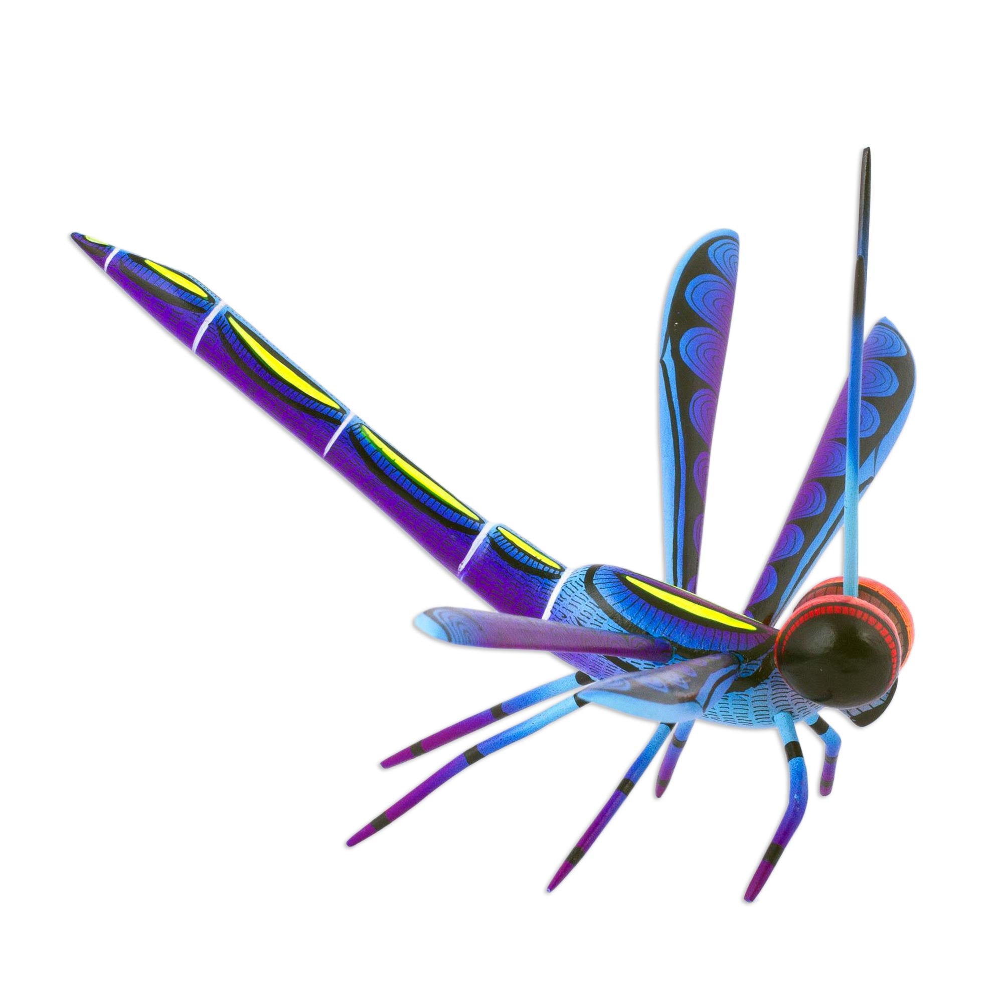 Premium Handcrafted Blue Copal Wood Dragonfly Sculpture - Authentic Mexican Artistry