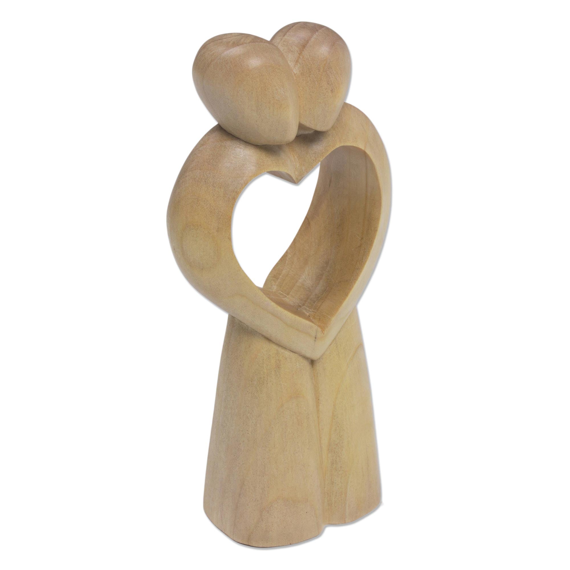 Premium United Heart Abstract Crocodile Wood Statuette - Handcrafted in Bali