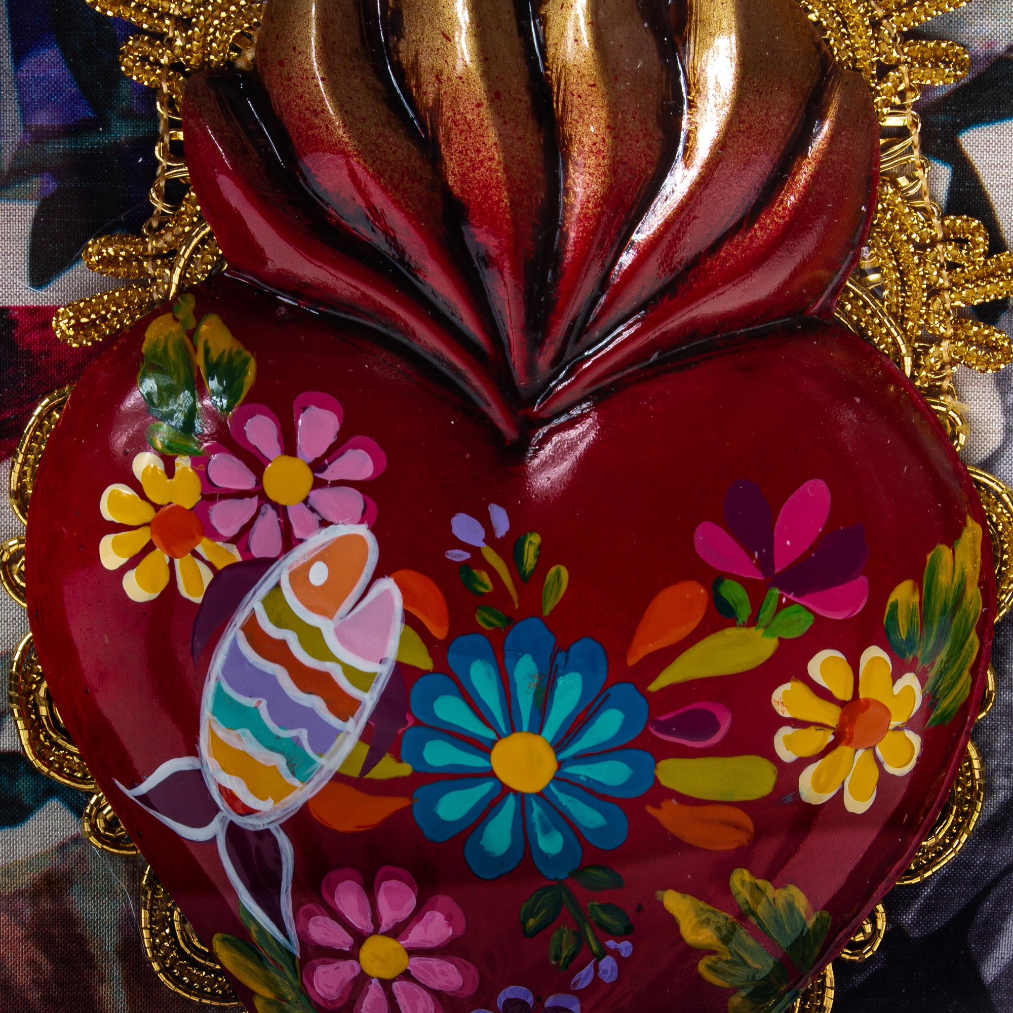 Premium Sacred Heart Wall Niche - Hand-Painted Wood & Tin Folk Art