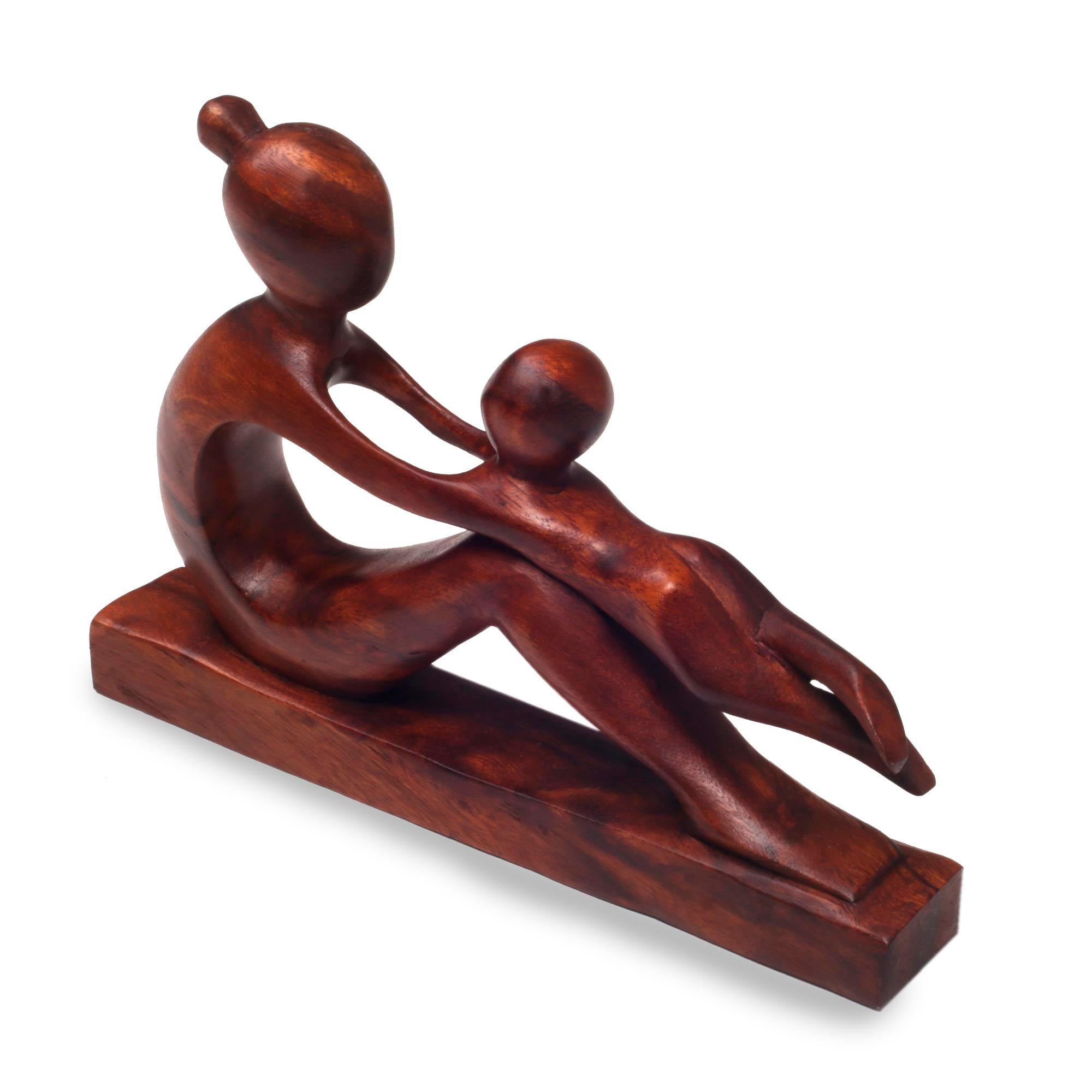 Premium Hand-Carved Mother & Child Wood Sculpture