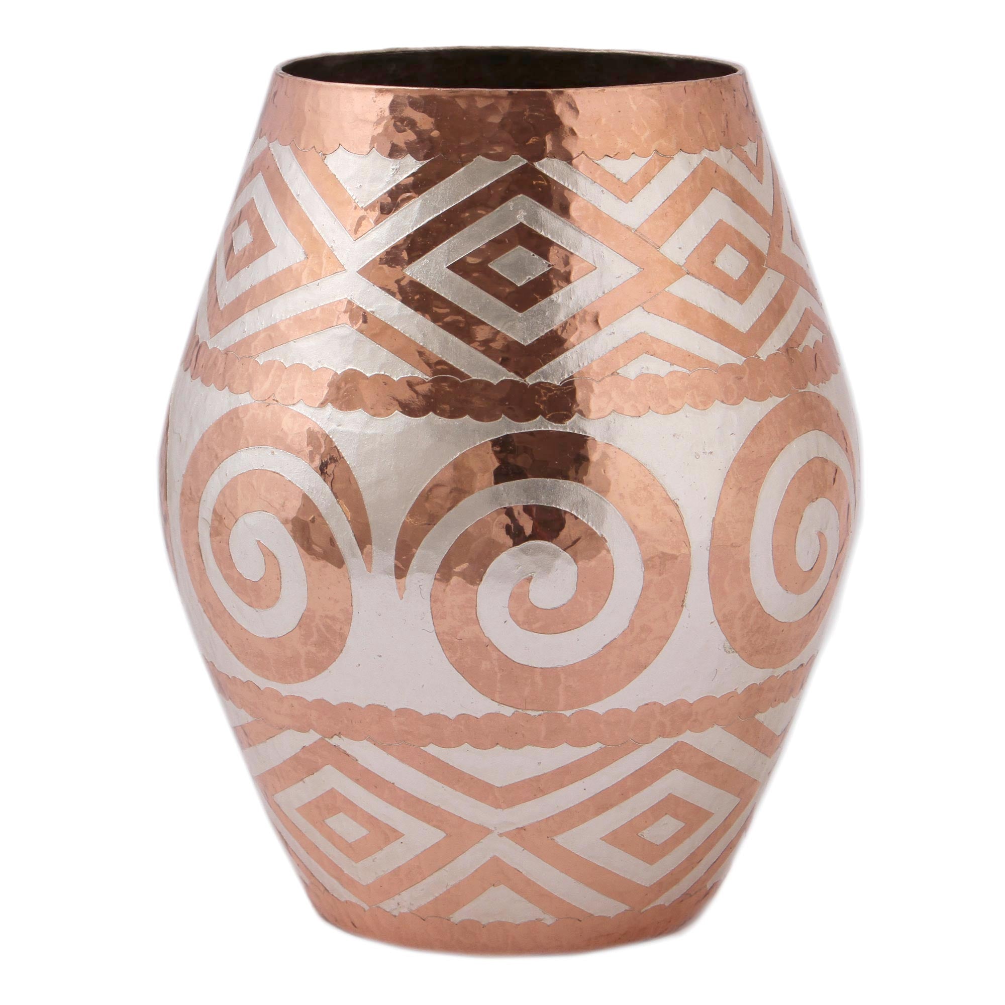 Premium Handcrafted Copper Vase with Silver Accent – Spiral Motif from Mexico