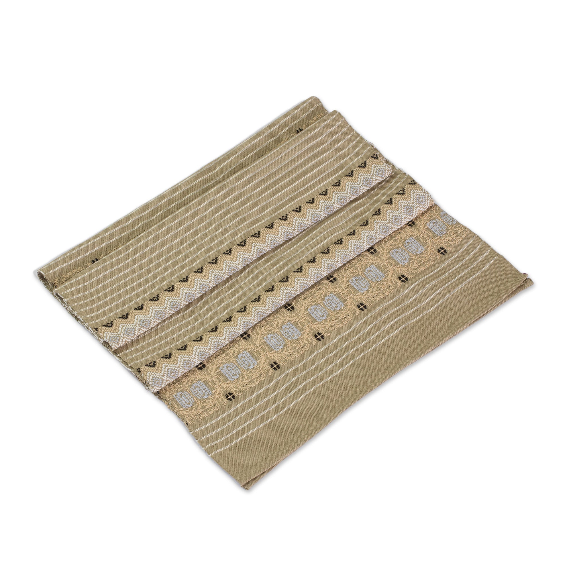 Premium Handwoven Khaki Striped Table Runner - Authentic Guatemalan Artisan Craft