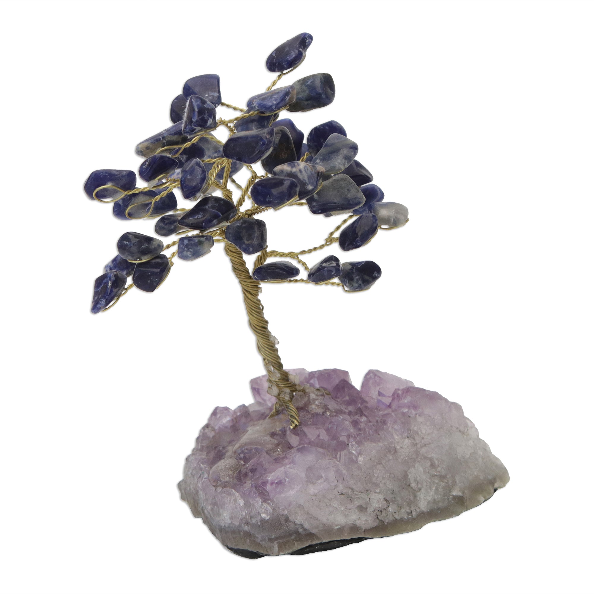 Premium Blue Sodalite Gemstone Tree with Amethyst Base – Handcrafted in Brazil
