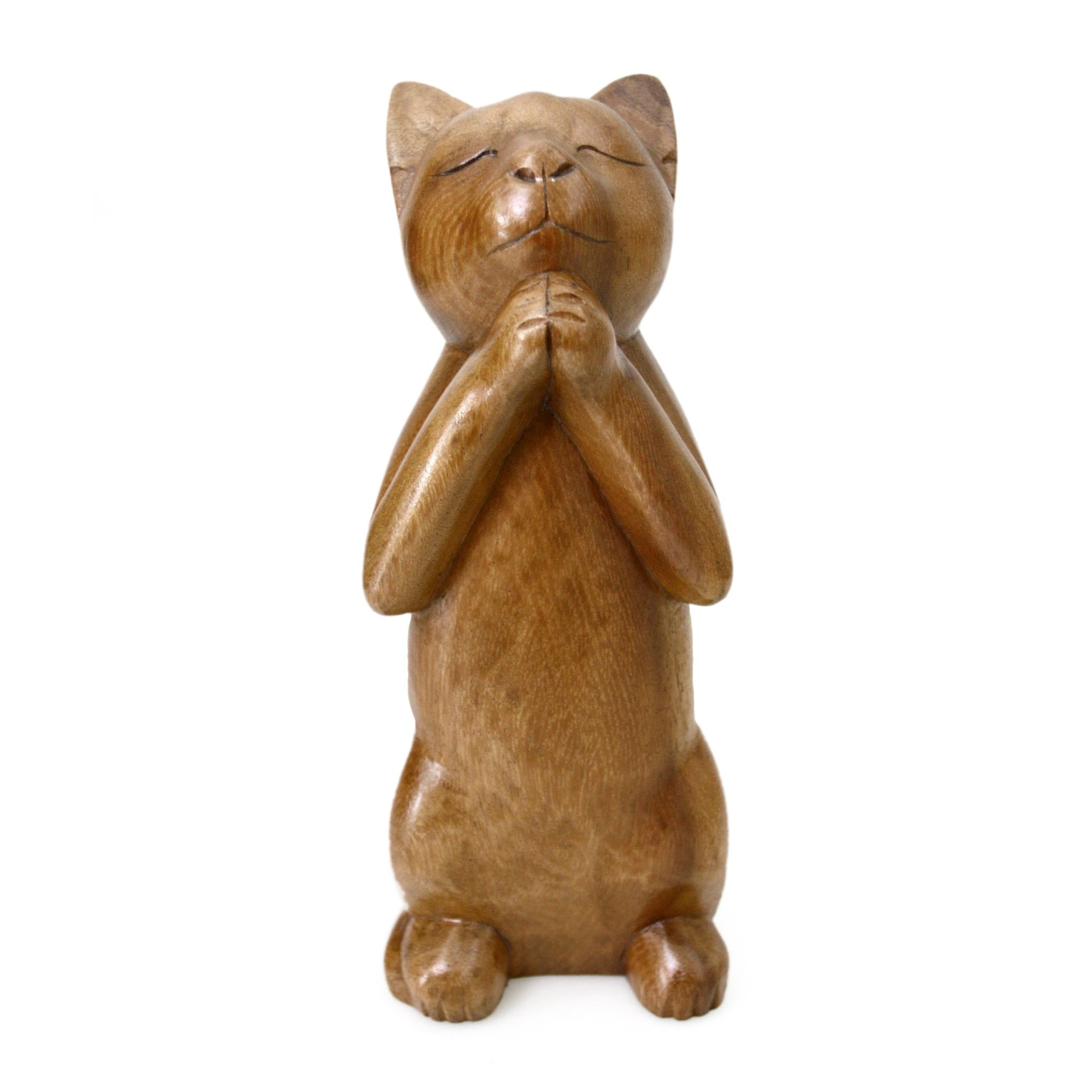 Premium Wishing Cat Suar Wood Sculpture - Handcrafted Indonesian Art
