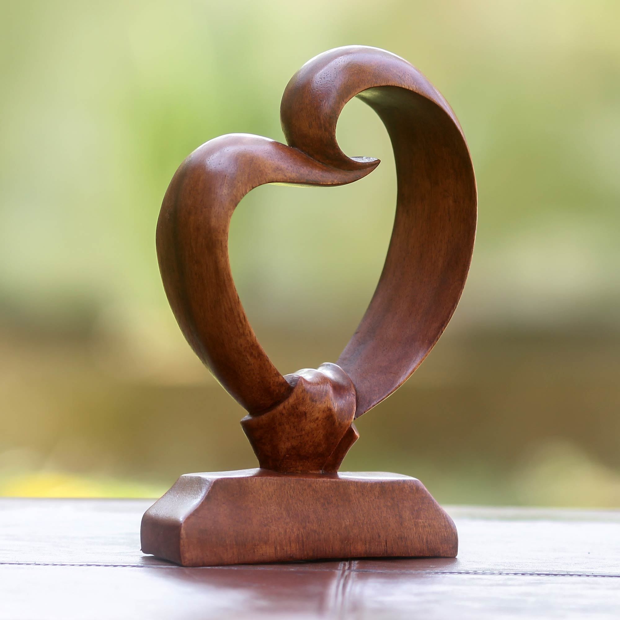 Premium Heart Bond Suar Wood Sculpture - Handcrafted Art Piece