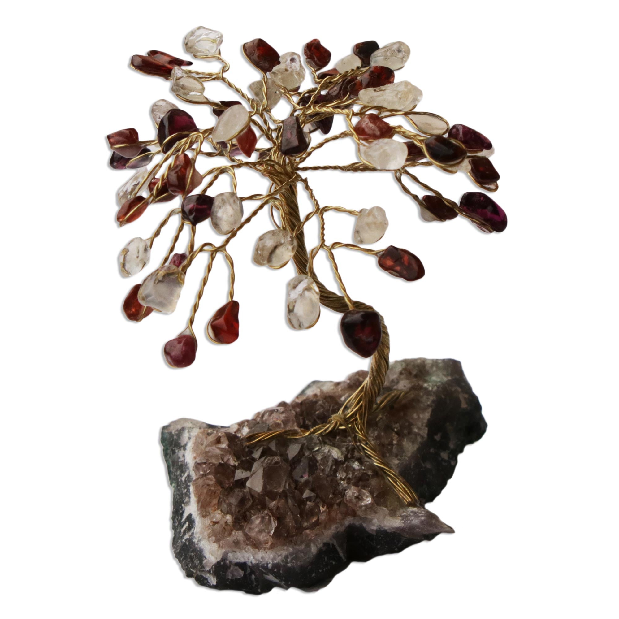 Premium Fire & Ice Gemstone Tree Sculpture - Handcrafted with Quartz & Garnet