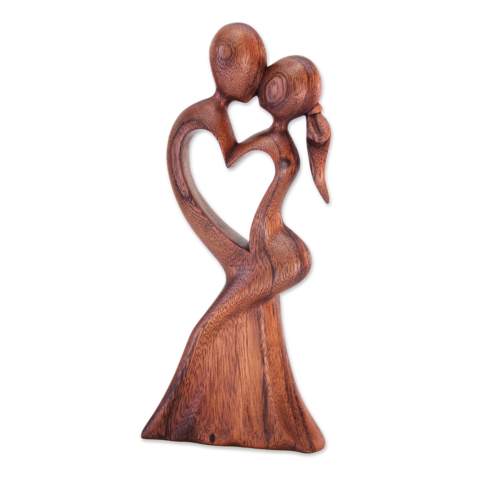 Premium Romantic Wood Sculpture: Love's Kiss by Made Wirata