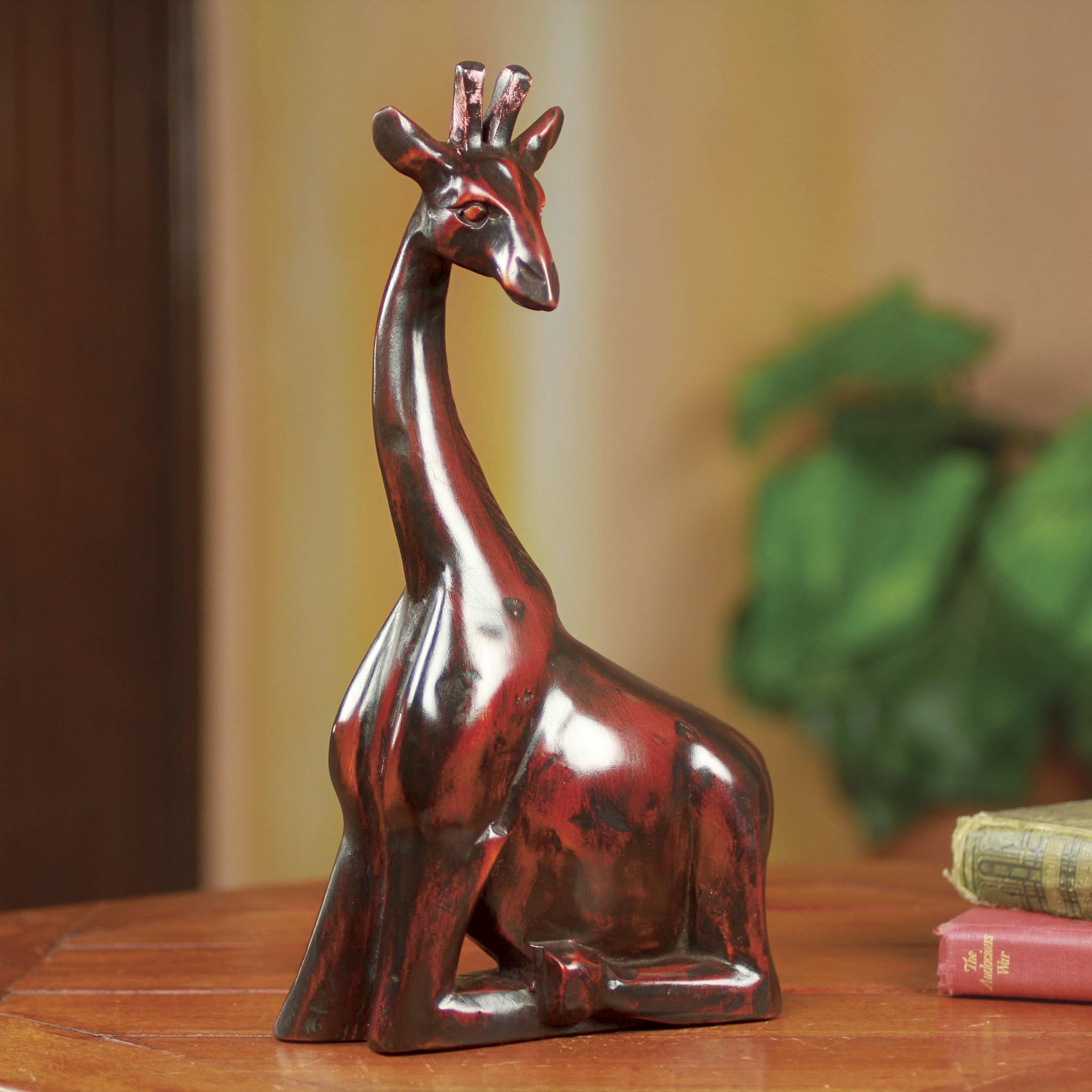 Premium Hand-Carved African Kneeling Giraffe Sculpture