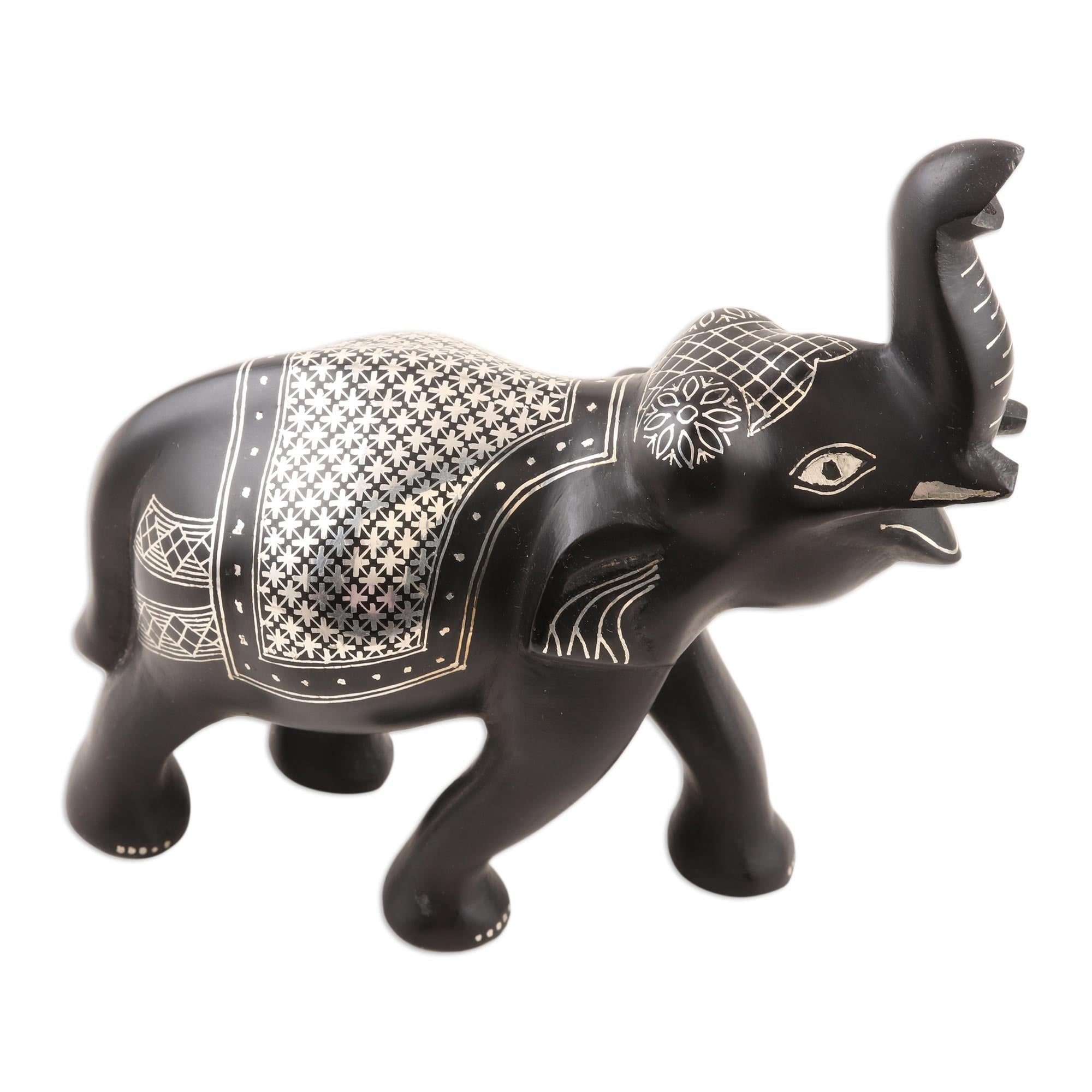 Premium Handcrafted Silver Inlay Bidriware Elephant Statue - Traditional Indian Artistry