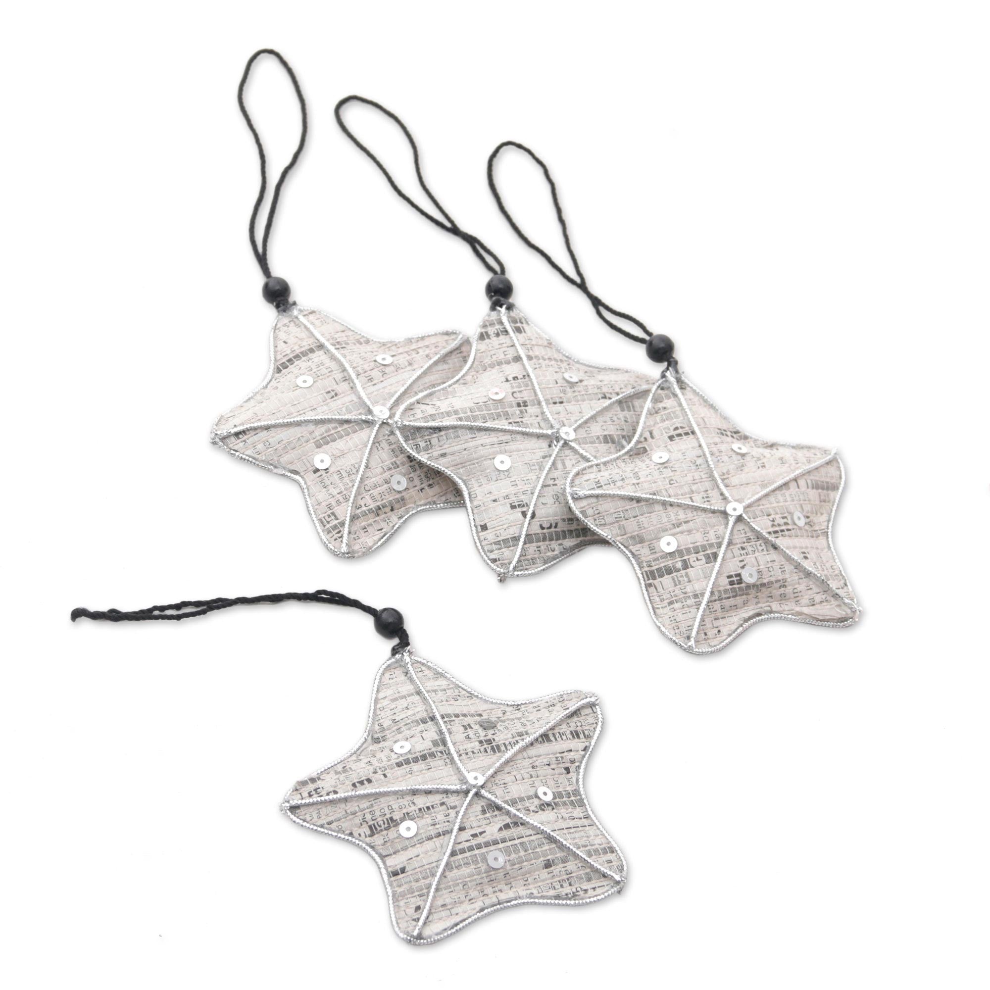 Premium Eco-Friendly Recycled Newspaper Star Ornaments (Set of 4) – Handcrafted Holiday Sparkle