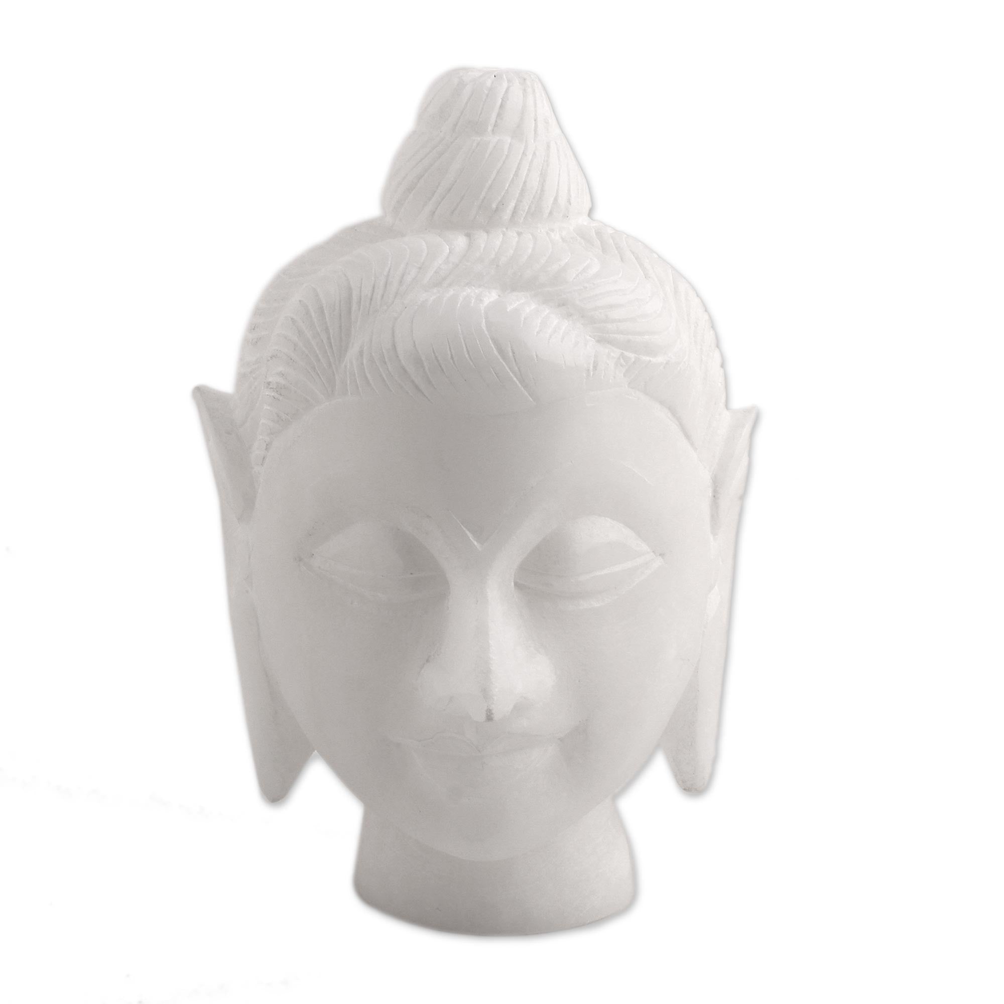 Premium Serene Buddha Head Sculpture – Hand-Carved Alabaster Meditation Statue