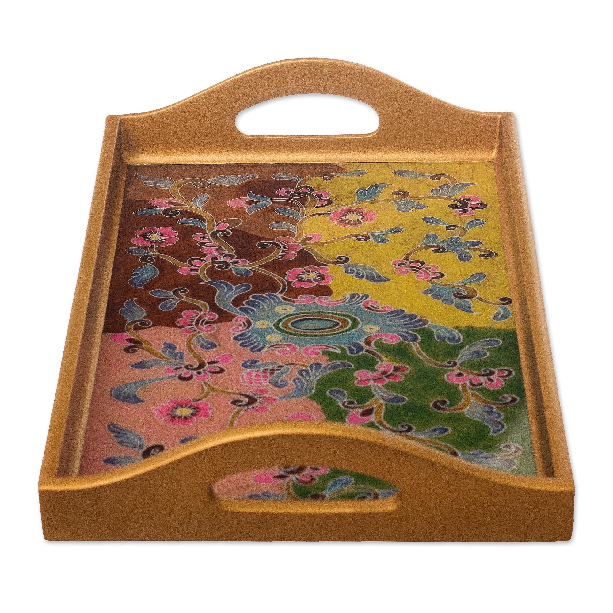 Premium Miraflores Reverse-Painted Glass Floral Tray – Handcrafted Elegance